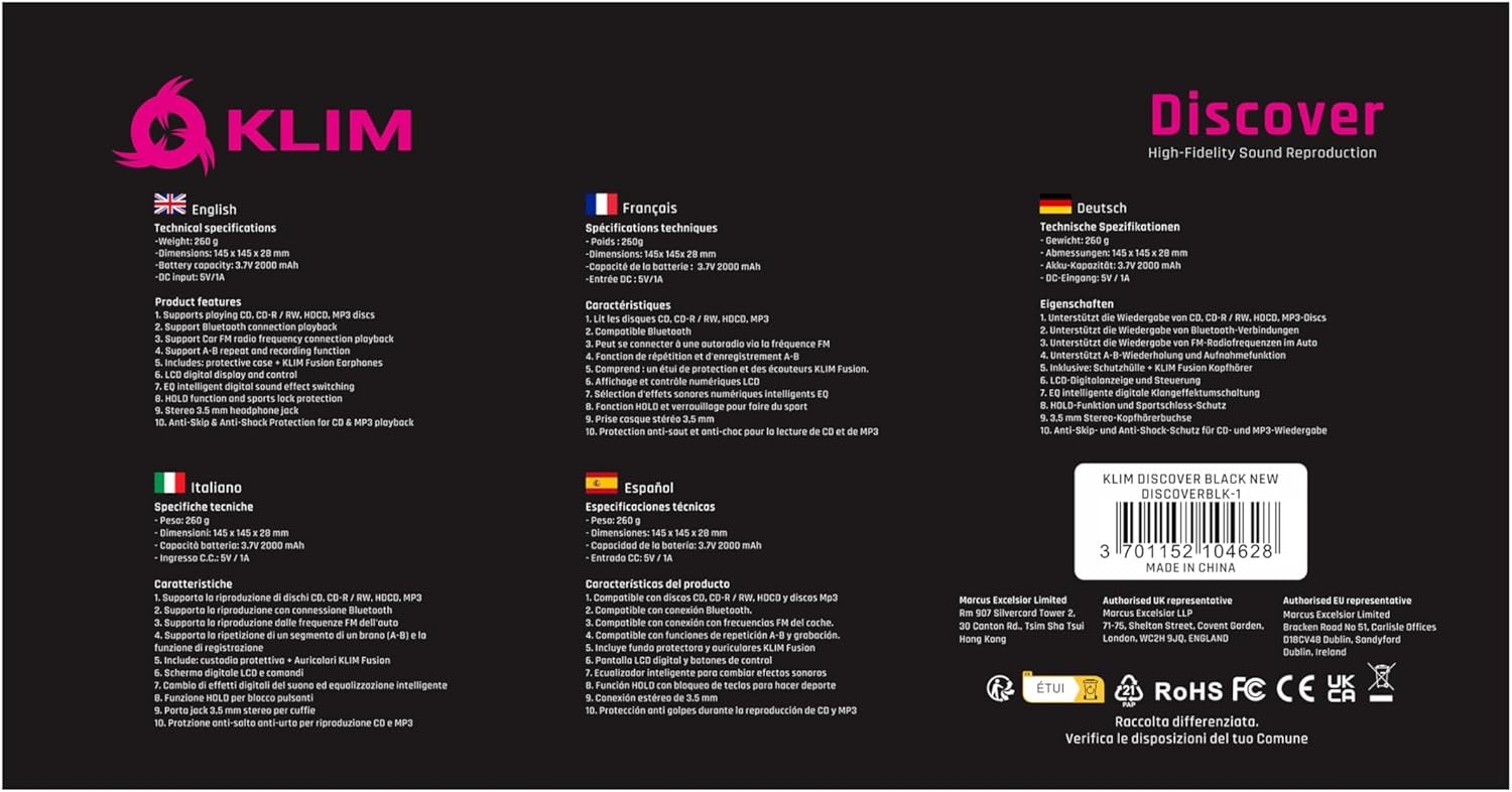 KLIM Discover + Portable CD Player Walkman with Long-Lasting Battery + New 2024 + with Headphones + Radio FM + Compatible MP3 CD Player Portable + SD Card, FM Transmitter, Bluetooth + Ideal for Cars - Image 9