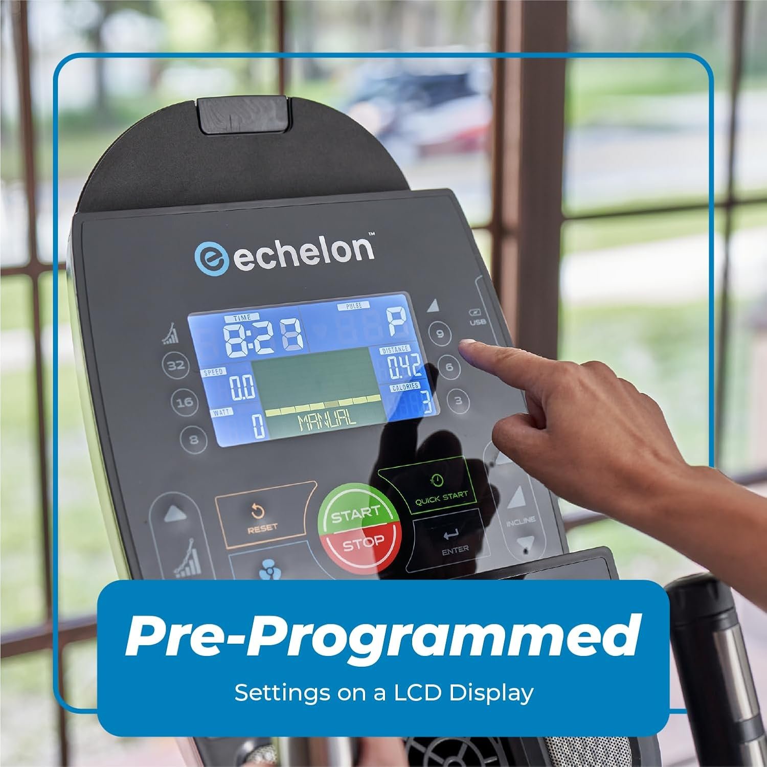 Echelon - Elliptical Exercise Machine - Work Out Equipment for Home Gym - Magnetic Resistance Mechanism - 20 Stride with Single Rail Design - Pre-Programmed LCD Monitor - Convenient Tablet Holder - Image 6