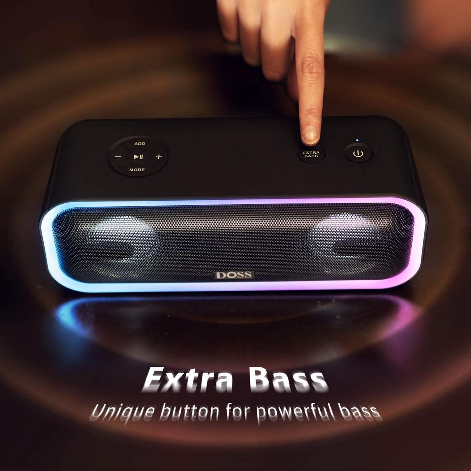 DOSS SoundBox Pro+ Bluetooth Speaker with 24W Stereo Sound, Extra Bass, IPX6 Waterproof, 15H Playtime, Wireless Stereo Pairing, Multi-Colors Light, Portable Speaker for Home, Poolside Party, Camping - Image 4