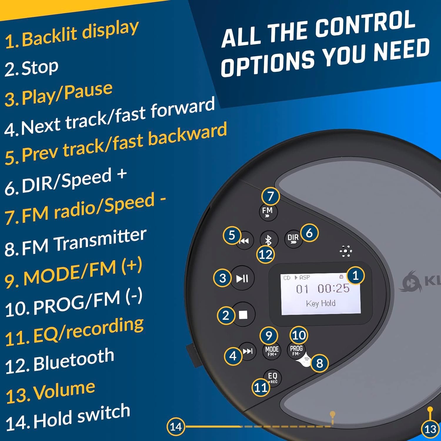 KLIM Discover + Portable CD Player Walkman with Long-Lasting Battery + New 2024 + with Headphones + Radio FM + Compatible MP3 CD Player Portable + SD Card, FM Transmitter, Bluetooth + Ideal for Cars - Image 6