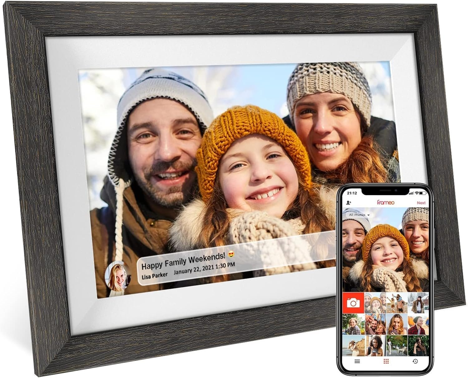 Frameo 10.1 inch Digital Picture Frame WiFi Smart Digital Photo Frame Wood IPS HD 1280 * 800 1080P Touch Screen Auto-Rotate Easy Setup to use Free Share Photos and Videos Gift for mon Father Women - Image 2