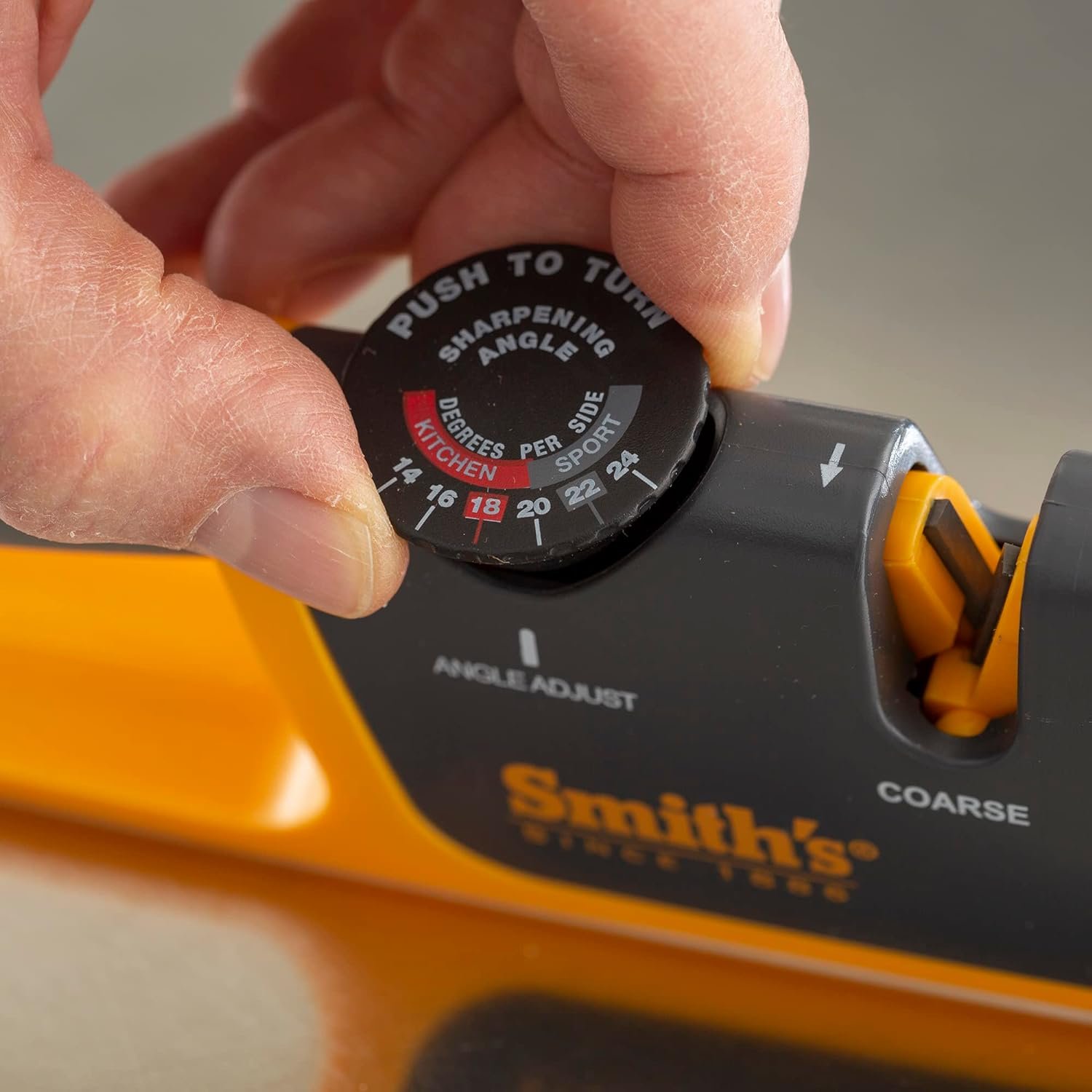 Smith's Adjustable Angle 2-Stage Knife Sharpener - Grey/Yellow, Restores Blades for Hunting, Pocket & Serrated Knives - Image 10