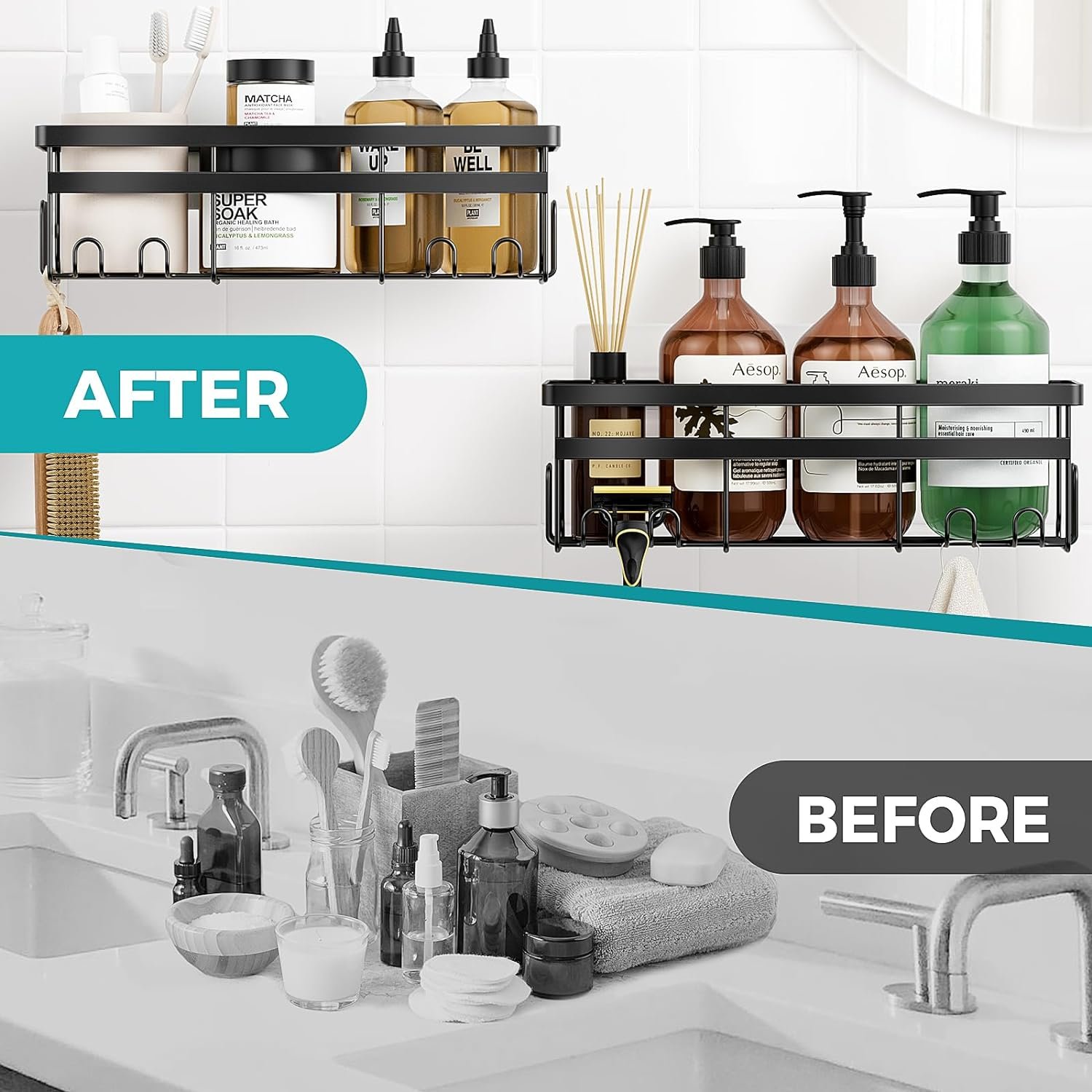 HomeHacks Shower Caddy, 3-Pack with Soap Holder, No Drilling Rustproof Organizer with Save Space Hooks, Apartment Essentials for Bathroom, Kitchen & Living Room, Shelf for Inside Shower - Image 6