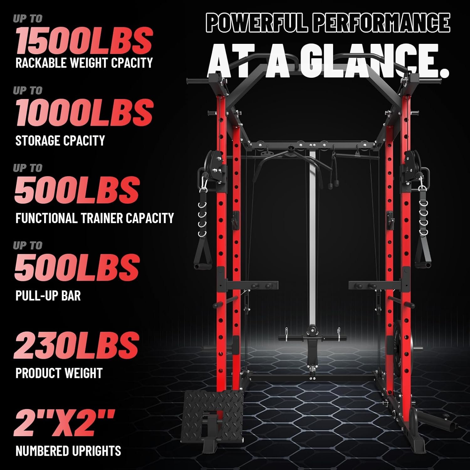ER KANG Power Cage, PC06 1500LBS Power Rack with Cable Crossover System, Multi-Function Workout Cage, Squat Rack Home Gym (Red Power Cage Only) - Image 5