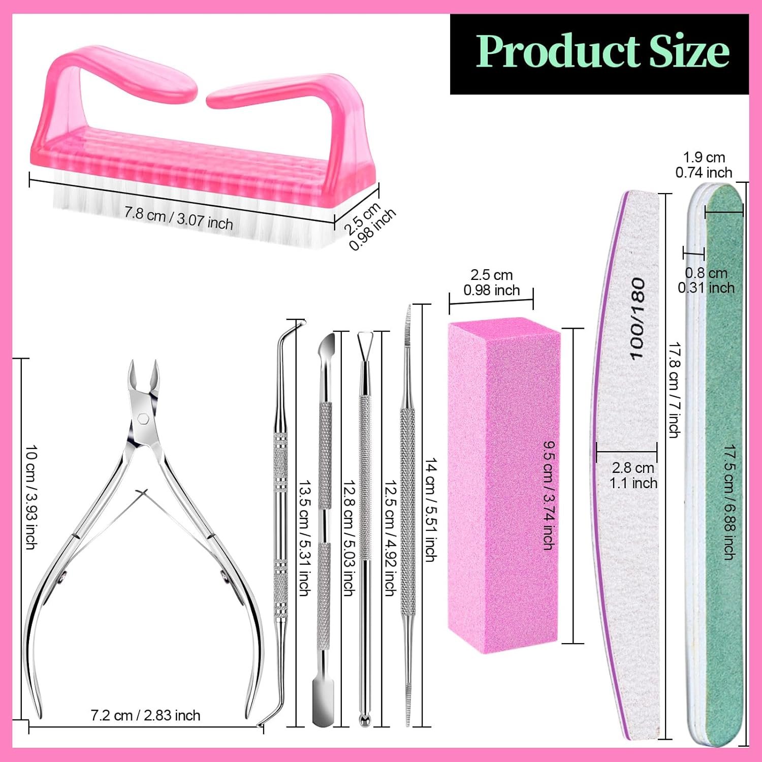 FANDAMEI Nail Care Tool Kit, Nail Files 100/180, Nail Buffer Block, Cuticle Nippers, Cuticle Trimmer, Cuticle Pusher, Nail Lifter for Ingrown Toenails, Nail Tools, Nail Kit, Pedicure & Manicure Tools - Image 8