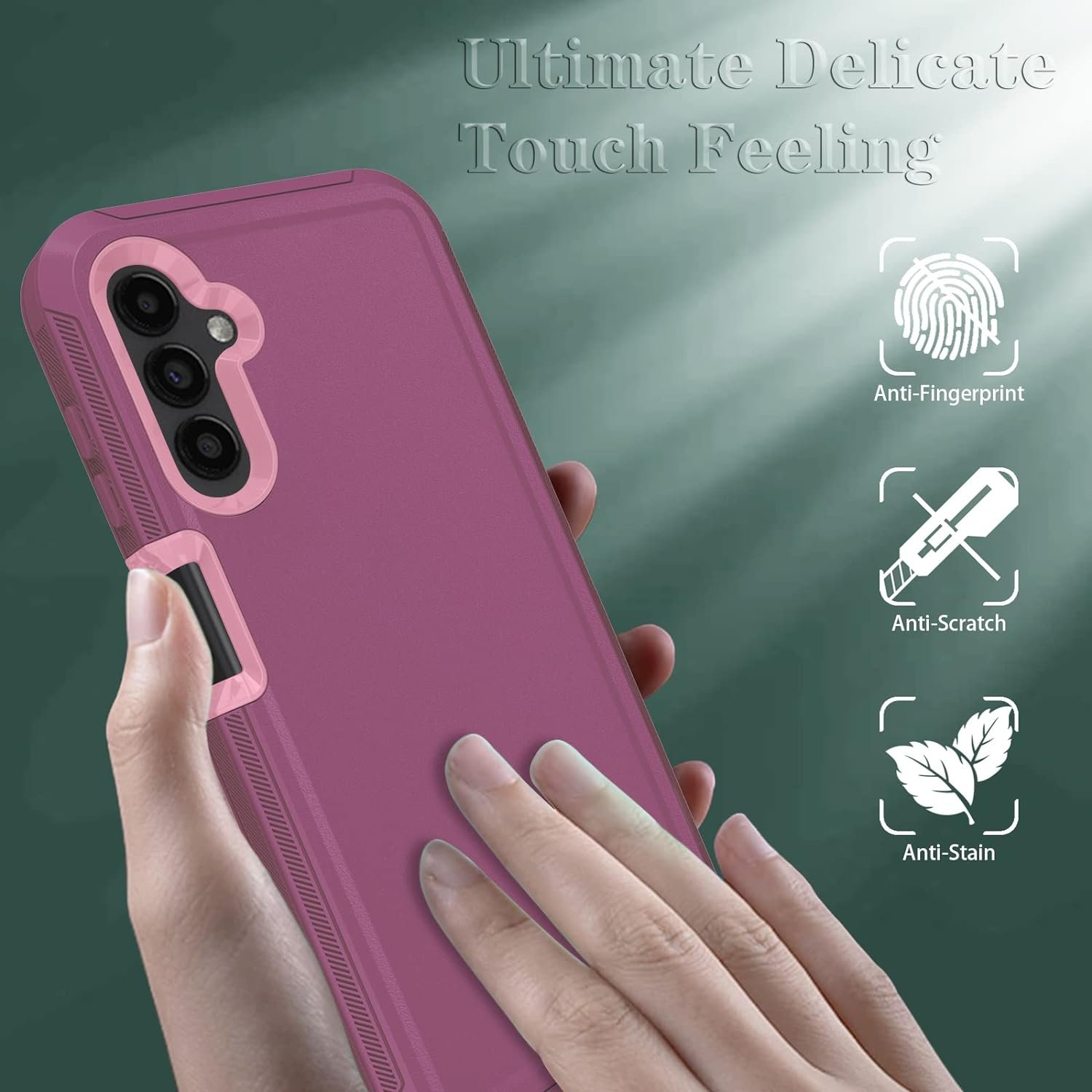 ONOLA Phone Case Compatible with Samsung Galaxy A14 5G with HD Screen Protector (2 Pack), Durable Shockproof 3-Layer Cover (WineRed Pink) - Image 6