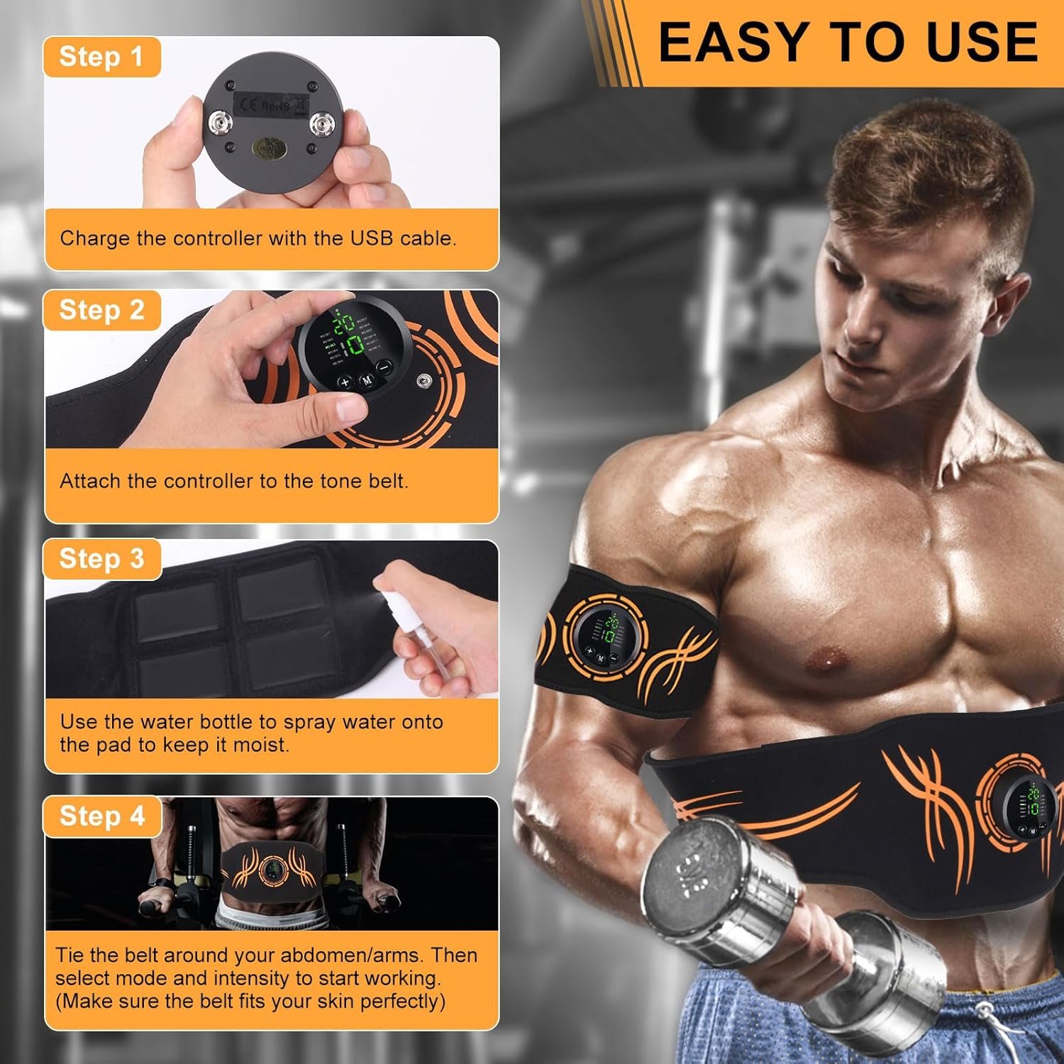 ABS Stimulator, EMS Ab Stimulator for Men & Women – USB Rechargeable Muscle Toner with 12 Modes & 19 Intensity Levels – Portable, Adjustable Waist Trainer for Abdominal, Arm, and Leg Workouts - Image 6