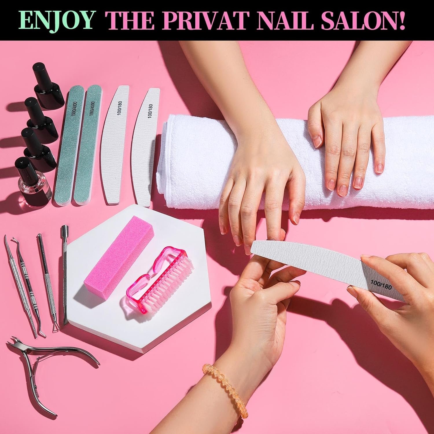 FANDAMEI Nail Care Tool Kit, Nail Files 100/180, Nail Buffer Block, Cuticle Nippers, Cuticle Trimmer, Cuticle Pusher, Nail Lifter for Ingrown Toenails, Nail Tools, Nail Kit, Pedicure & Manicure Tools - Image 7