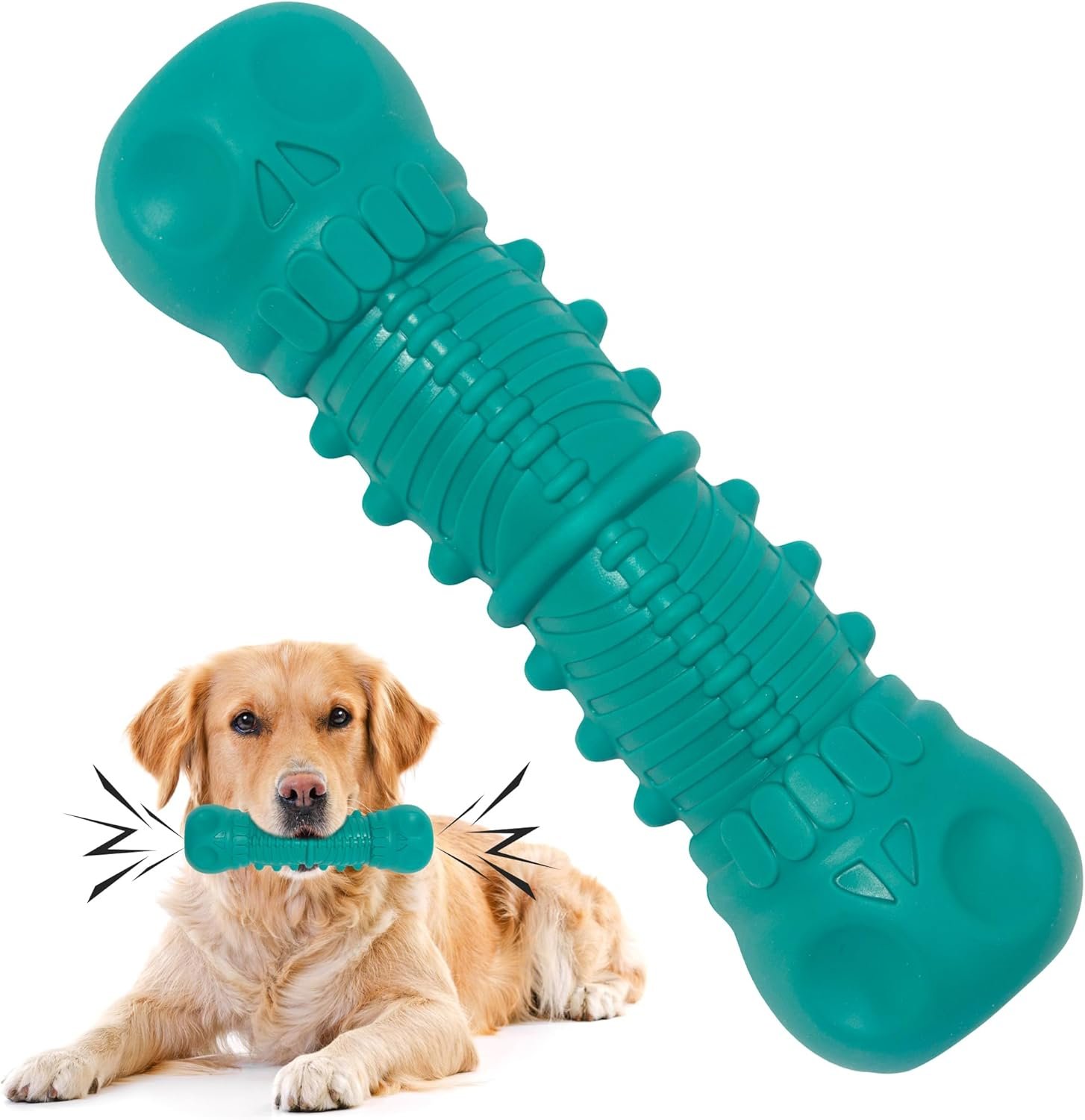 Durable Squeaky Dog Toys for Aggressive Chewers – Tough Rubber Teething Toy for Puppy, Indestructible Super Chew Toy for Medium & Large Breeds, Great Dog Gift (Green) - Image 2