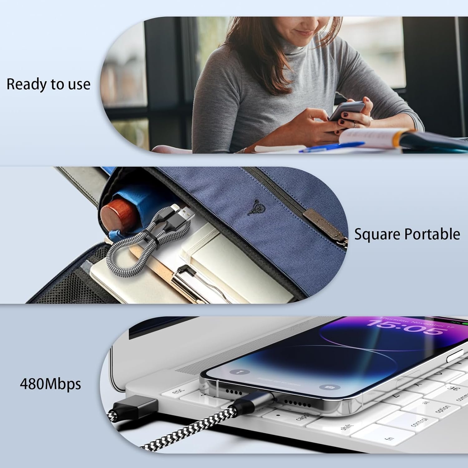 3 Pack iPhone Charger 10 FT Apple MFi Certified Fast Charging Lightning Cable Nylon Braided High Speed Transfer Cord for iPhone 14 13 12 11 Pro Max XR XS X 8 7 6 Plus iPad and More - Image 7