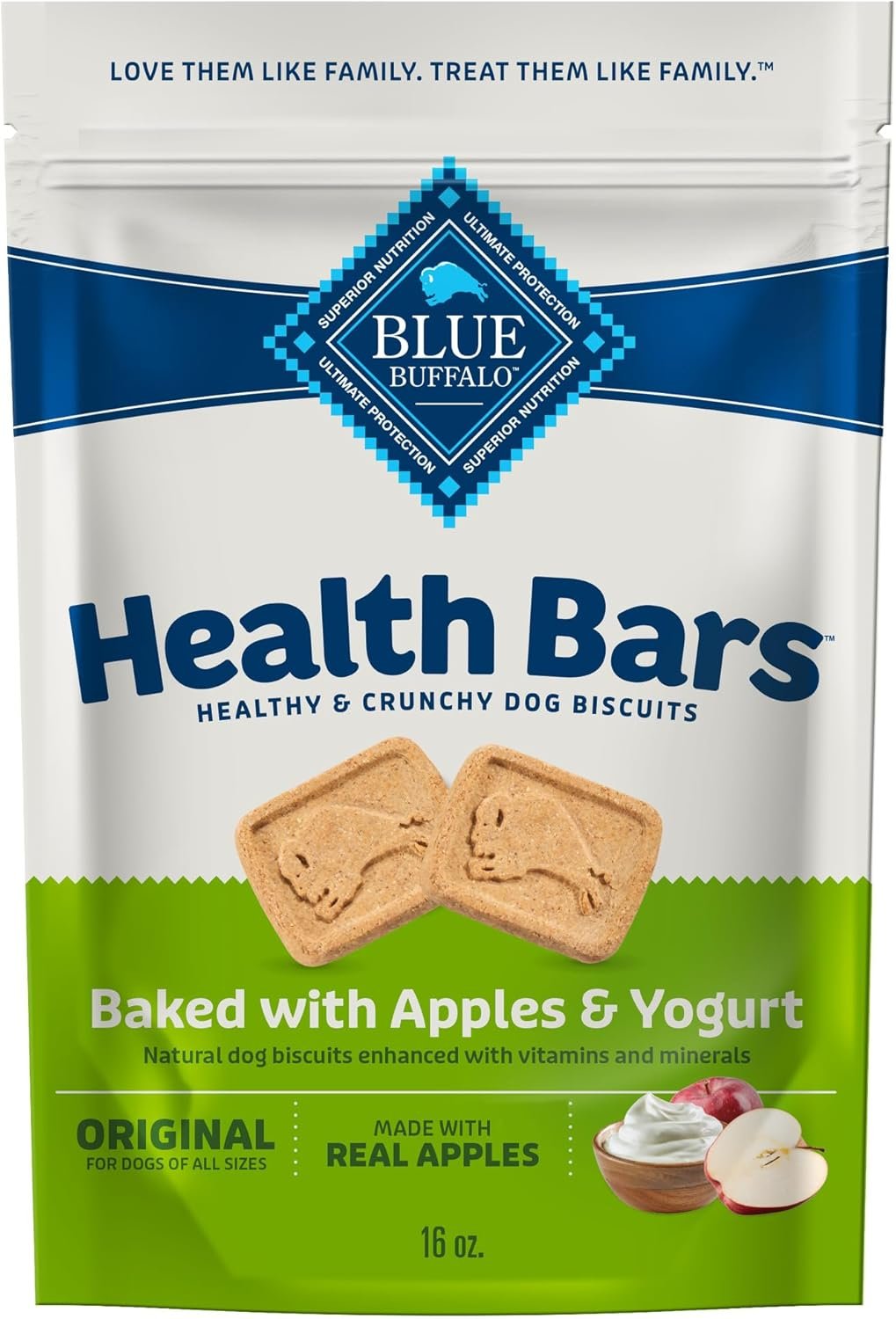 Blue Buffalo Health Bars Natural Crunchy Dog Treats Biscuits, Apple & Yogurt 16-oz Bag - Image 2