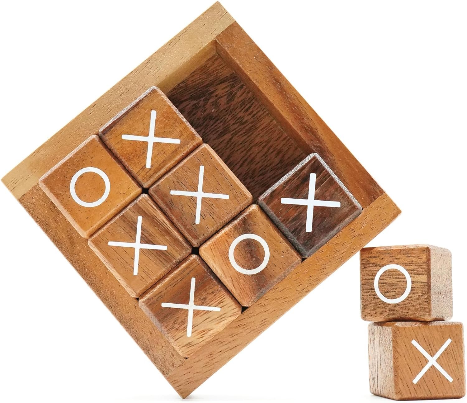 BSIRI Tic Tac Toe for Kids and Adults Coffee Table Living Room Decor and Desk Decor Family Games Night Classic Board Games Wood Rustic for Families Size 4 Inch - Image 2