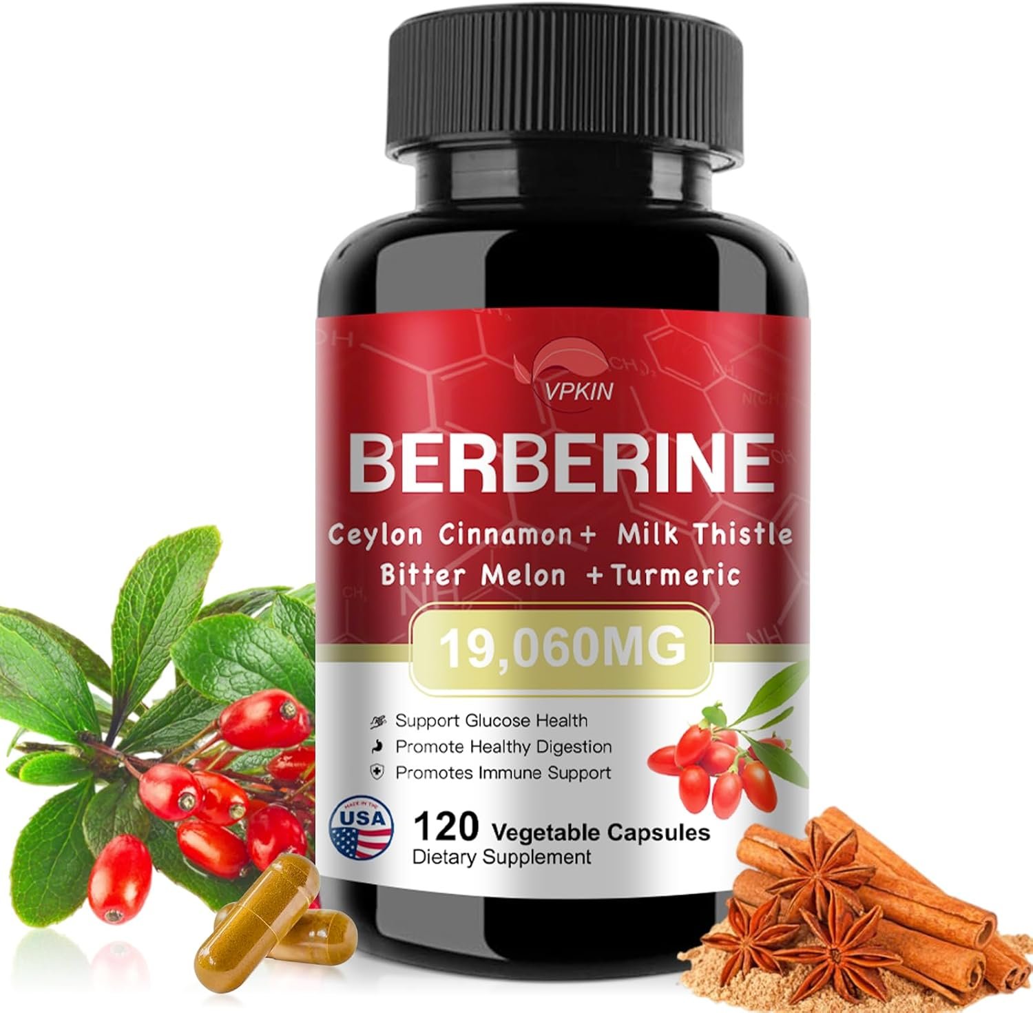 Berberine Supplement 19,060mg,Berberine with Ceylon Cinnamon,Bitter Melon,Milk Thistle,Berberine HCl Supplement(120 Capsules) - Image 2