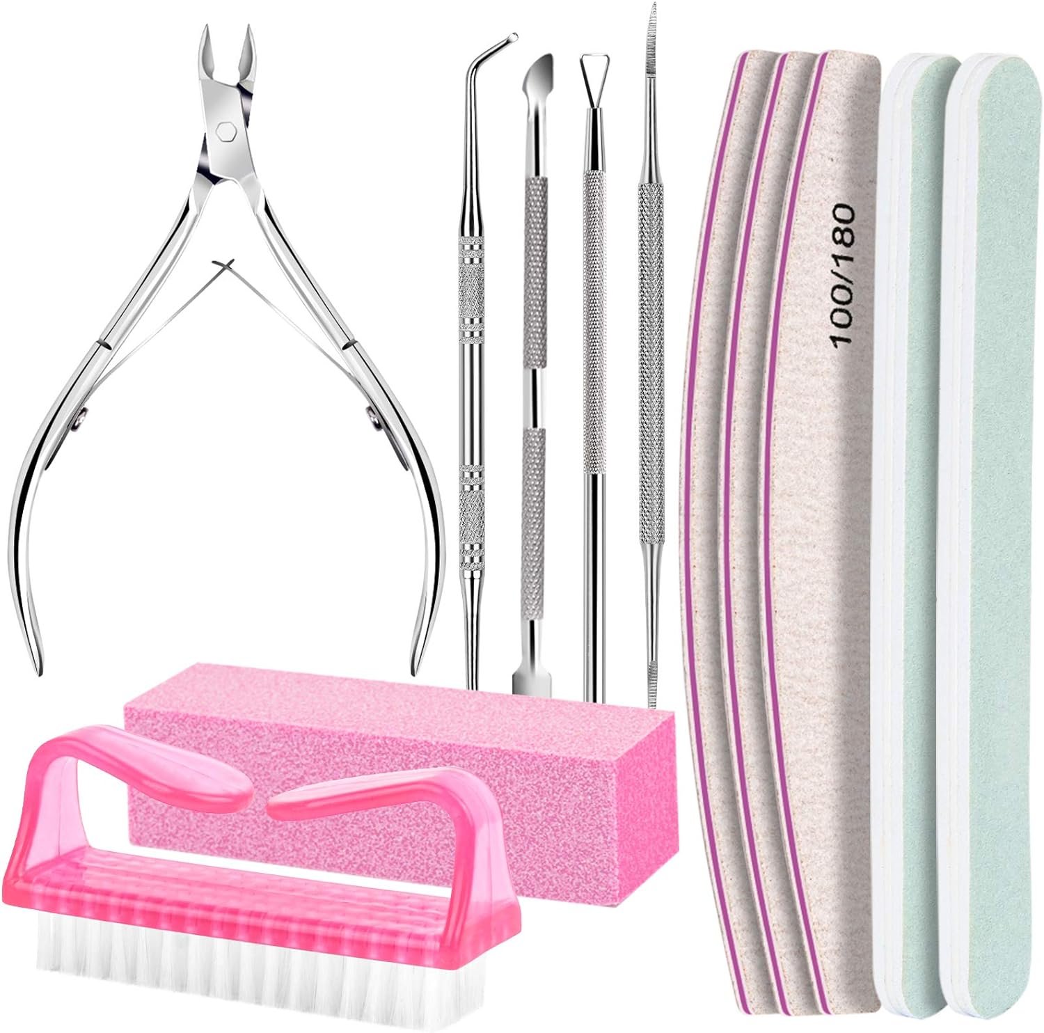 FANDAMEI Nail Care Tool Kit, Nail Files 100/180, Nail Buffer Block, Cuticle Nippers, Cuticle Trimmer, Cuticle Pusher, Nail Lifter for Ingrown Toenails, Nail Tools, Nail Kit, Pedicure & Manicure Tools - Image 2