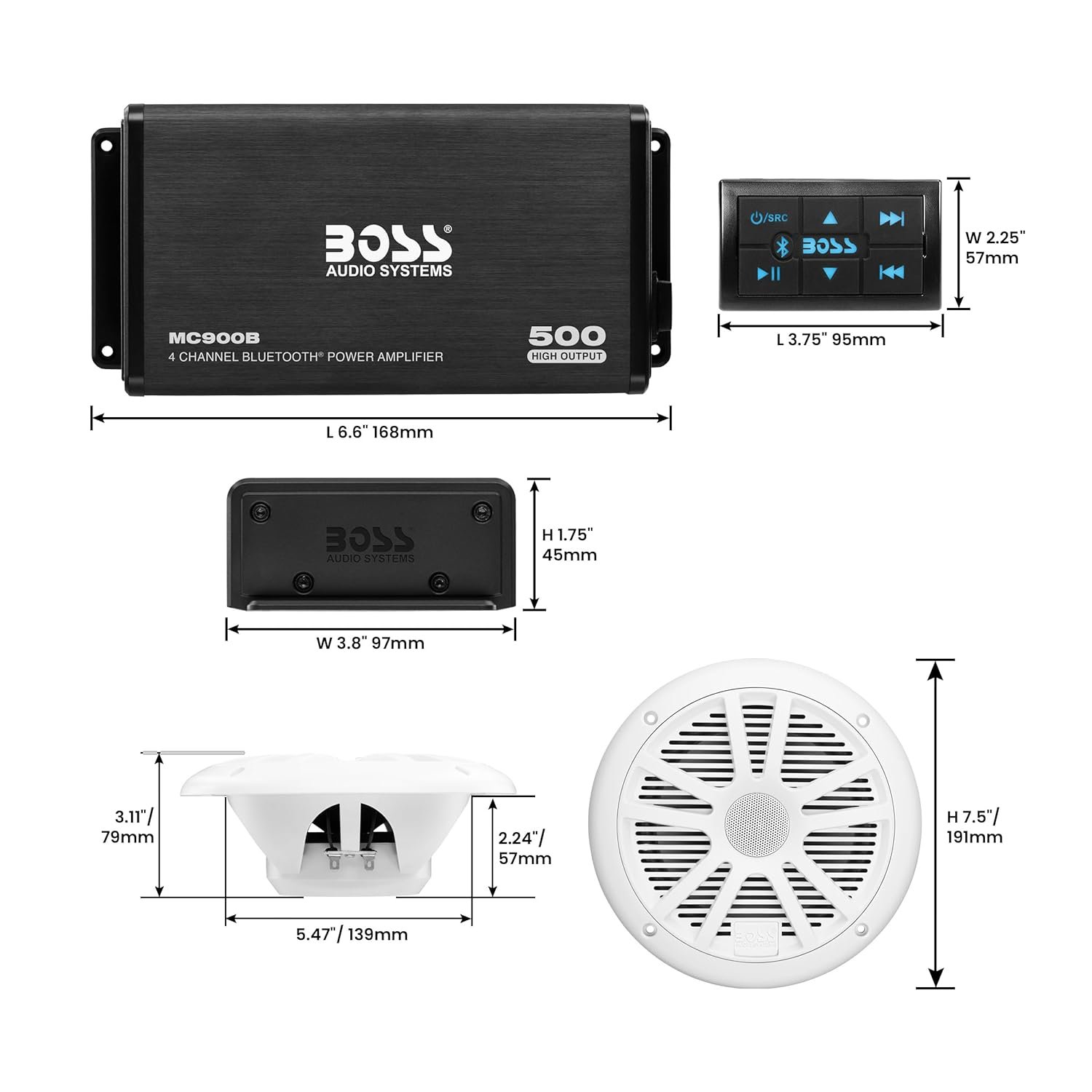 BOSS Audio Systems ASK902B.6 Marine Boat 6.5 inch Speakers and 4 Channel Amplifier Package - 500 High Output, Bluetooth Remote, Waterproof Pouch - Image 6
