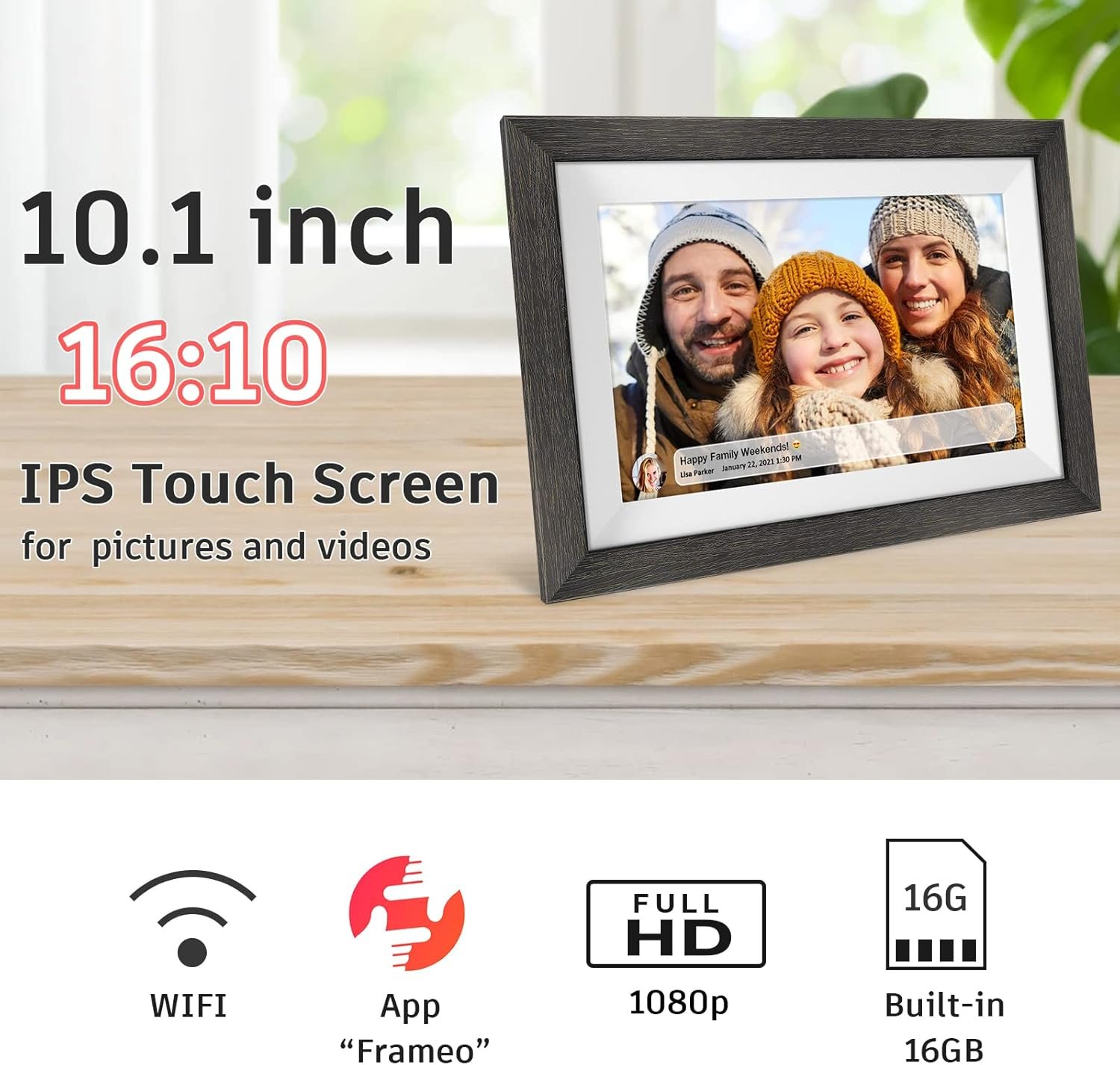 Frameo 10.1 inch Digital Picture Frame WiFi Smart Digital Photo Frame Wood IPS HD 1280 * 800 1080P Touch Screen Auto-Rotate Easy Setup to use Free Share Photos and Videos Gift for mon Father Women - Image 8
