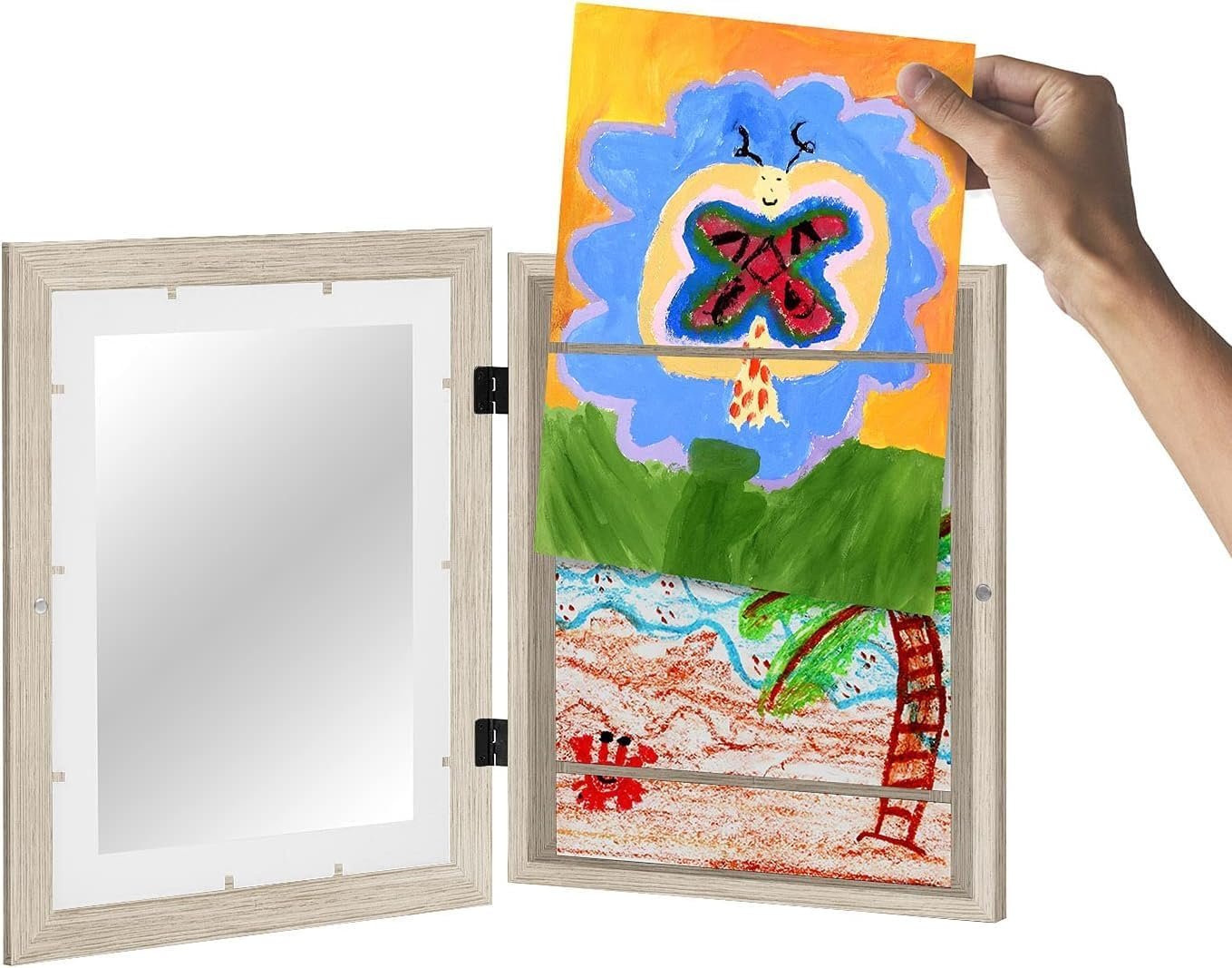 Americanflat 10x12.5 Kids Art Frame - Front Loading Picture Frame - Use as 8.5x11 Frame with Mat or 10x12.5 Frame Without Mat - My Mini Masterpiece - Holds 100 Artworks - Driftwood - Image 4