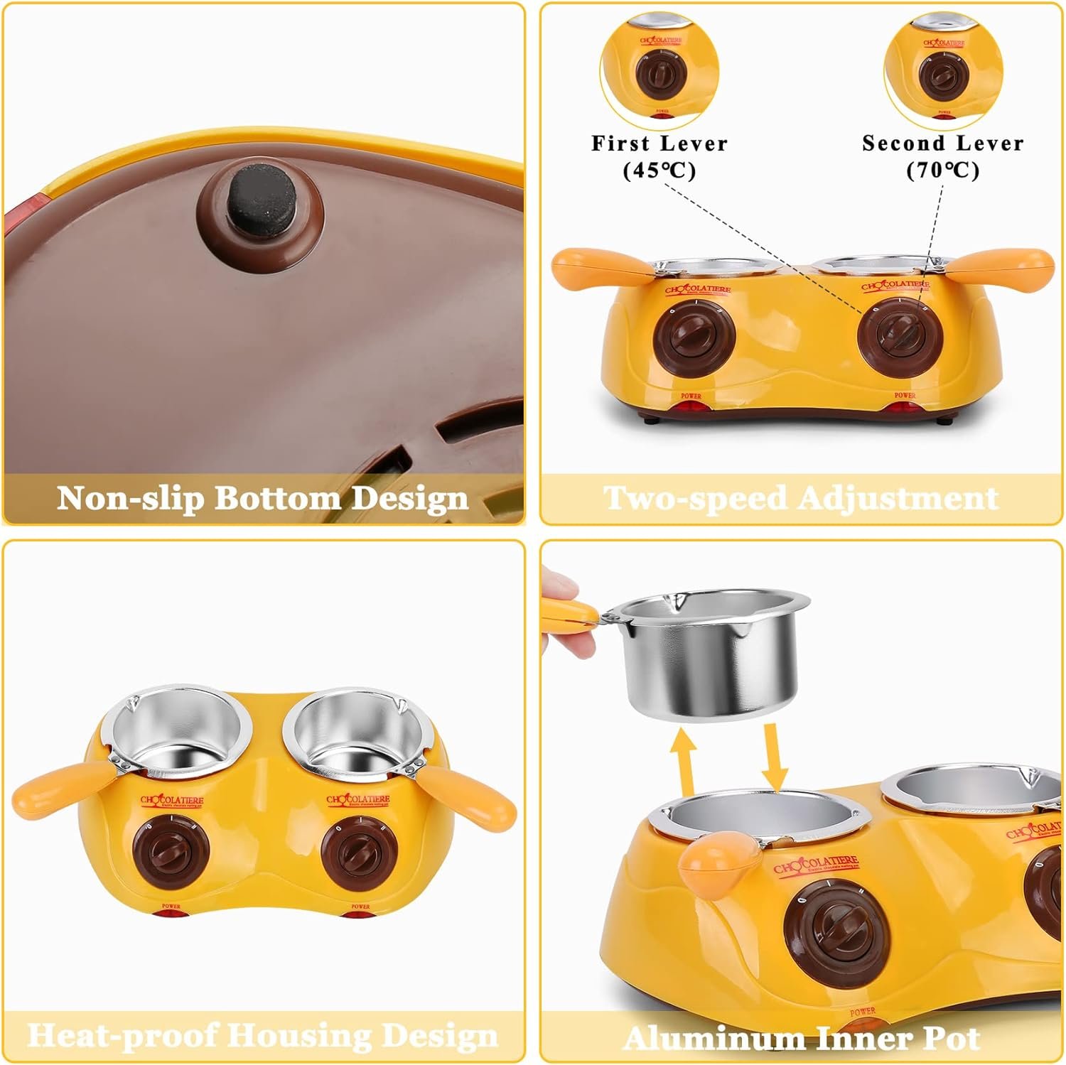 Outamateur Chocolate Melting Pot Electric Chocolate Fondue Mini Fondue Candy Maker with Double Melting Pot for Milk Chocolate,Cheese,Butter,Candy - Image 7