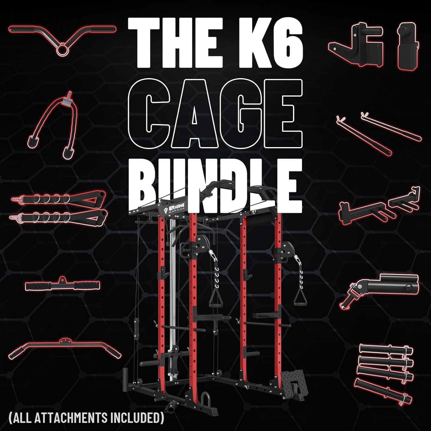 ER KANG Power Cage, PC06 1500LBS Power Rack with Cable Crossover System, Multi-Function Workout Cage, Squat Rack Home Gym (Red Power Cage Only) - Image 7