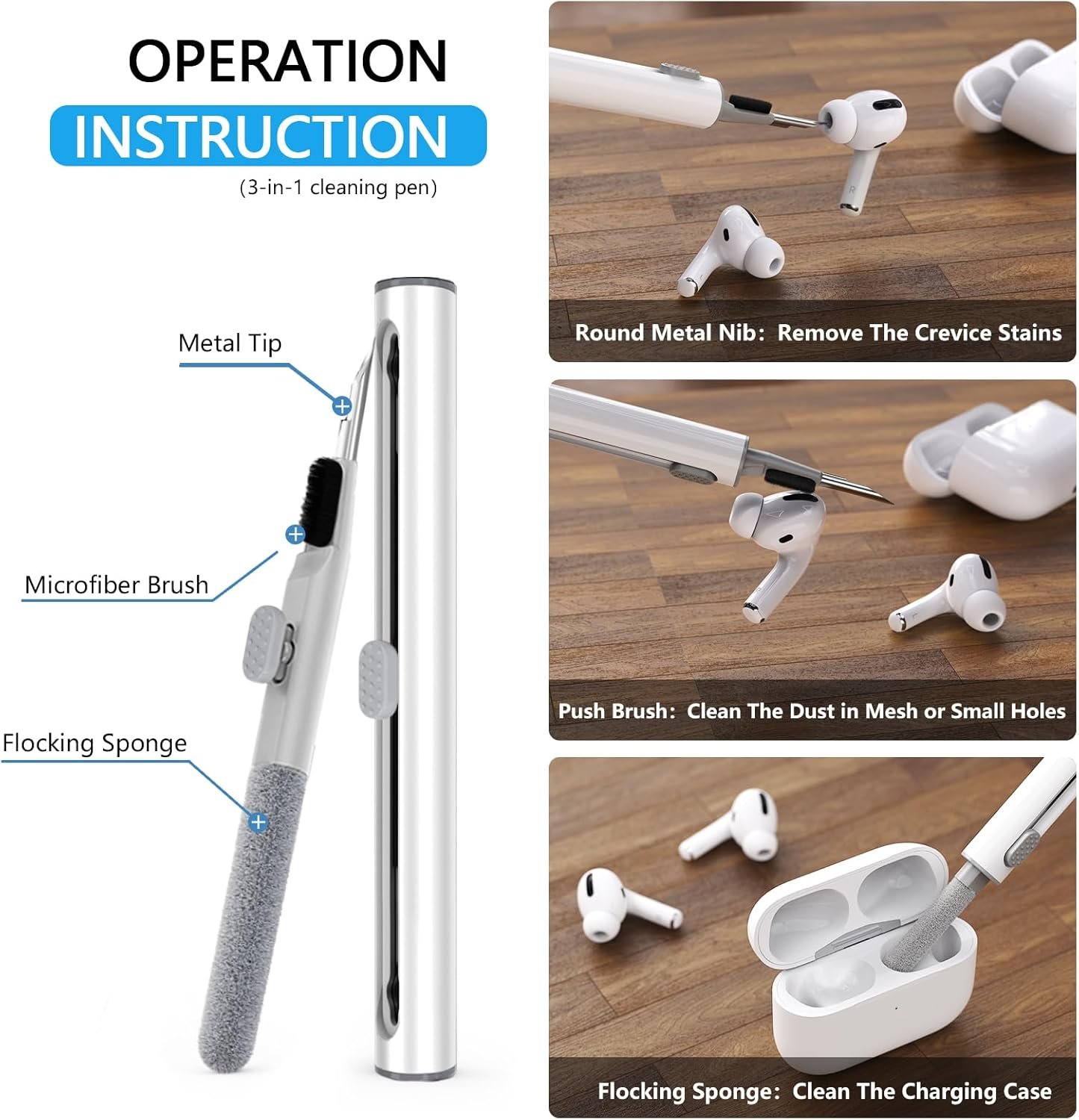 Compatible with AirPods Pro 2nd/1st Generation Case Cover,with Cleaner kit,Automatic Snap Switch Secure for iPod Pro Charging Case (USB-C/Lightning Cable) (2023/2022/2019)-White - Image 7