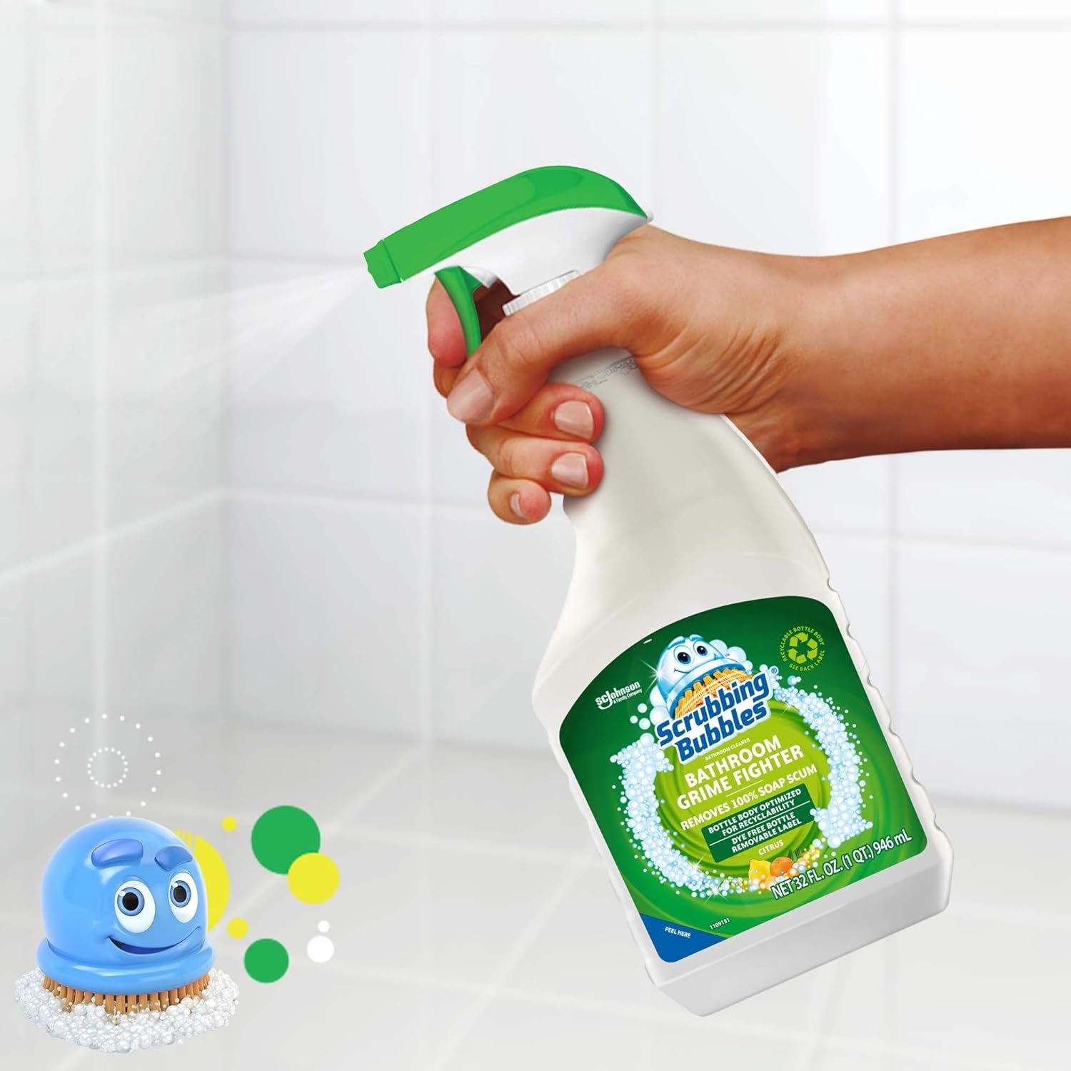 Scrubbing Bubbles Bathroom Grime Fighter Spray in Recyclable Bottle, Citrus, Ideal Bathroom, Tile, Bathtub and Shower Cleaner, 32 oz (Pack of 3) - Image 12