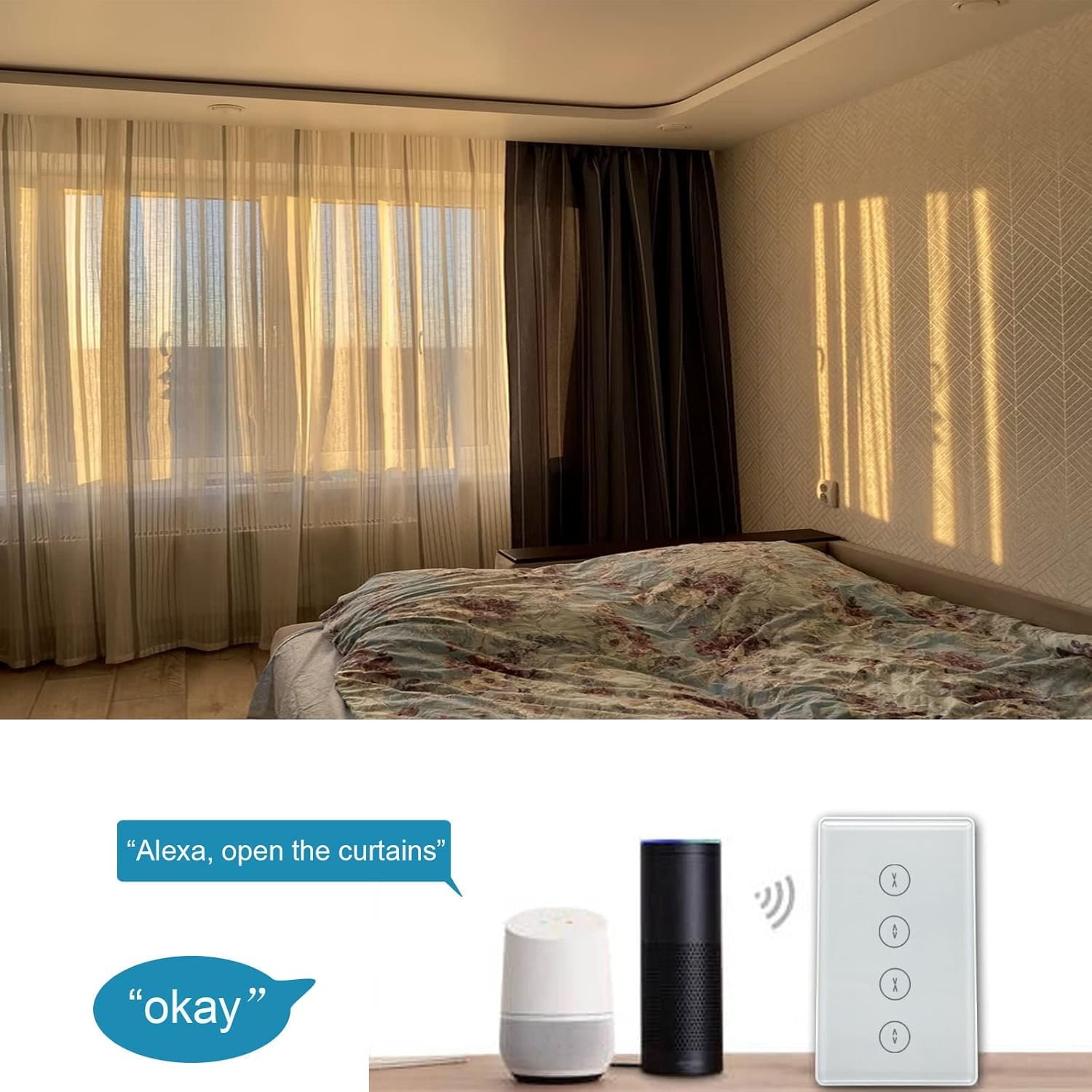 WiFi Smart Curtain Touch Wall Switch, Smart Life/Tuya APP Remote Timer and Counterdown, Compatible with Alexa and Google Home, White No Hub Required(Dual-Track Curtains) - Image 4