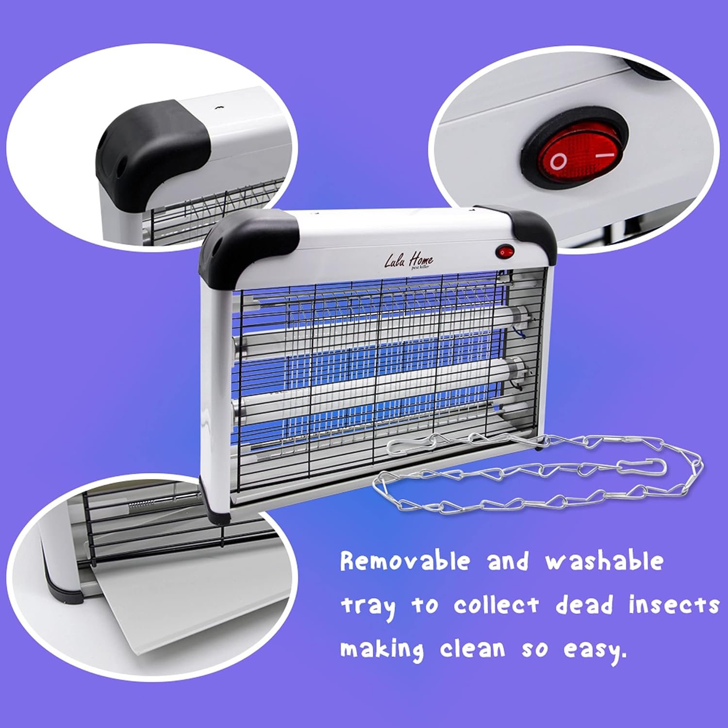 Lulu Home Electric Bug Zapper, Aluminium Indoor Insect Killer for Mosquito, Bug, Fly with Powerful 2800V Grid 20W Bulbs - Image 4