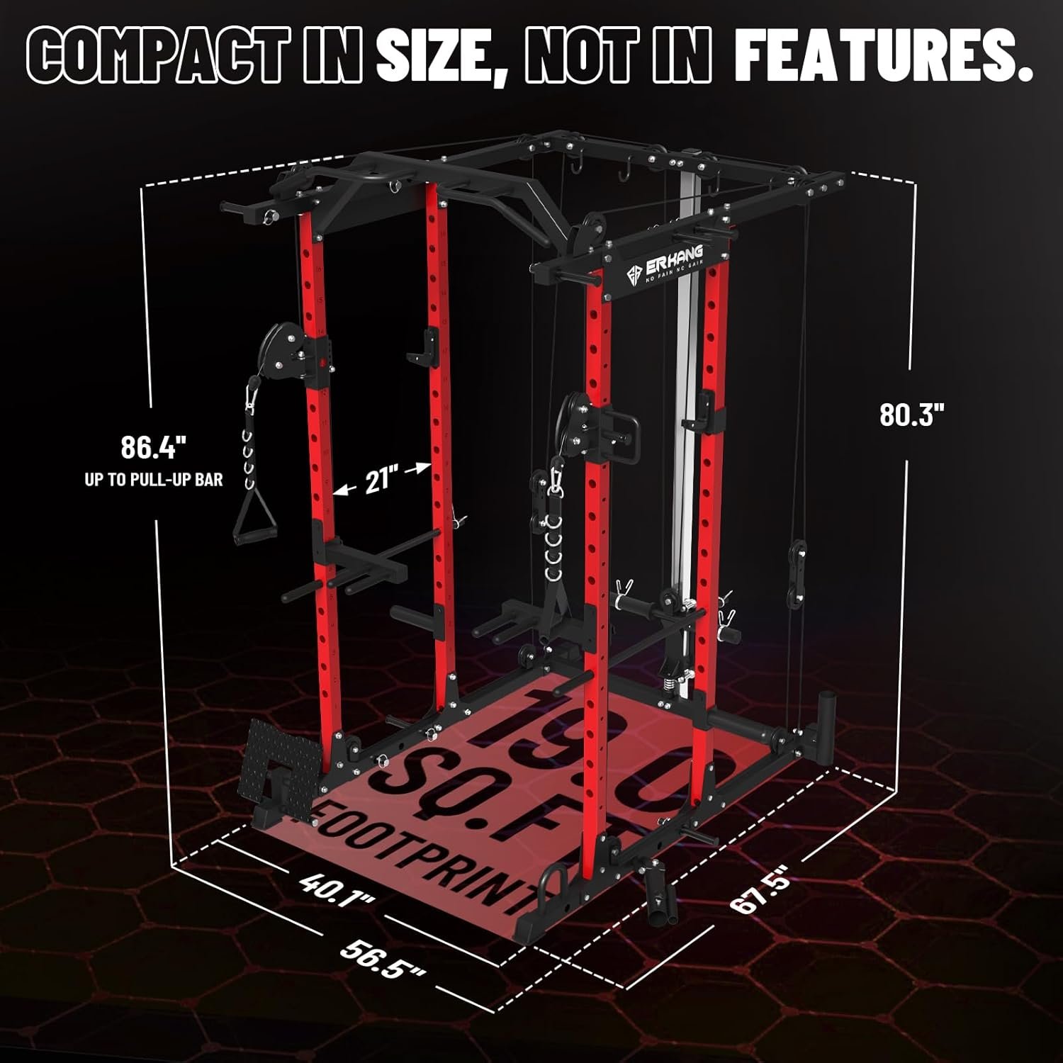 ER KANG Power Cage, PC06 1500LBS Power Rack with Cable Crossover System, Multi-Function Workout Cage, Squat Rack Home Gym (Red Power Cage Only) - Image 4
