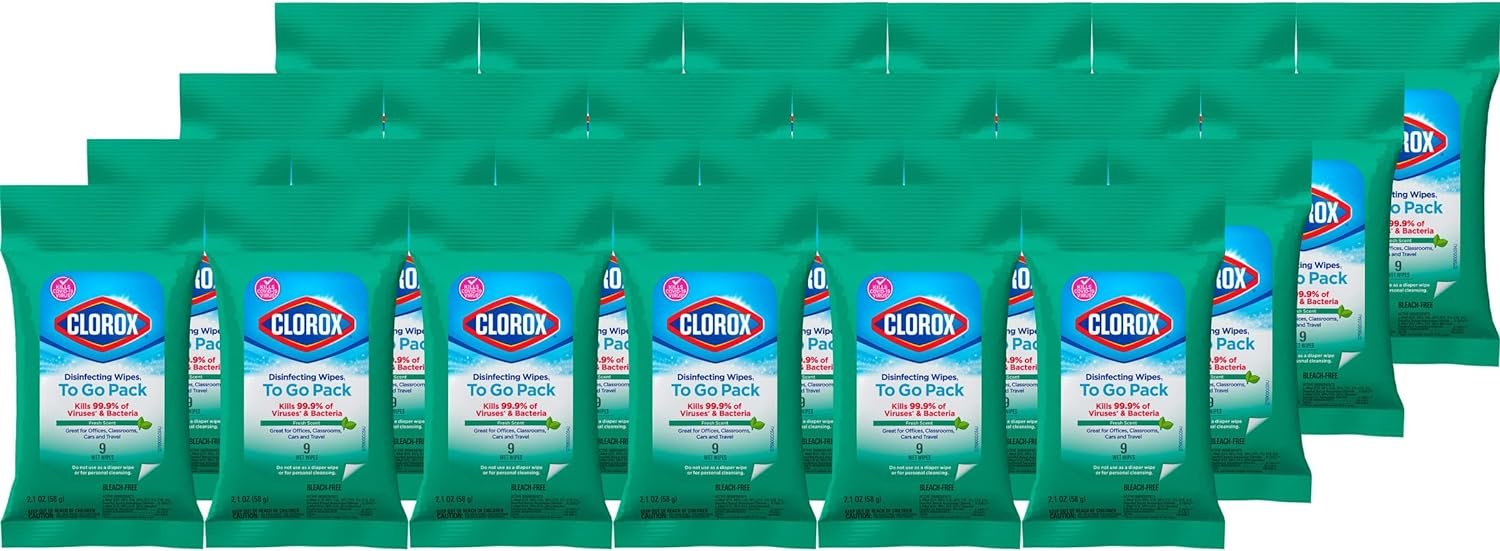 Clorox Disinfecting On The Go Travel Wipes, Household Essentials, Fresh Scent, 9 Count, Pack of 24 (Package May Vary) - Image 2