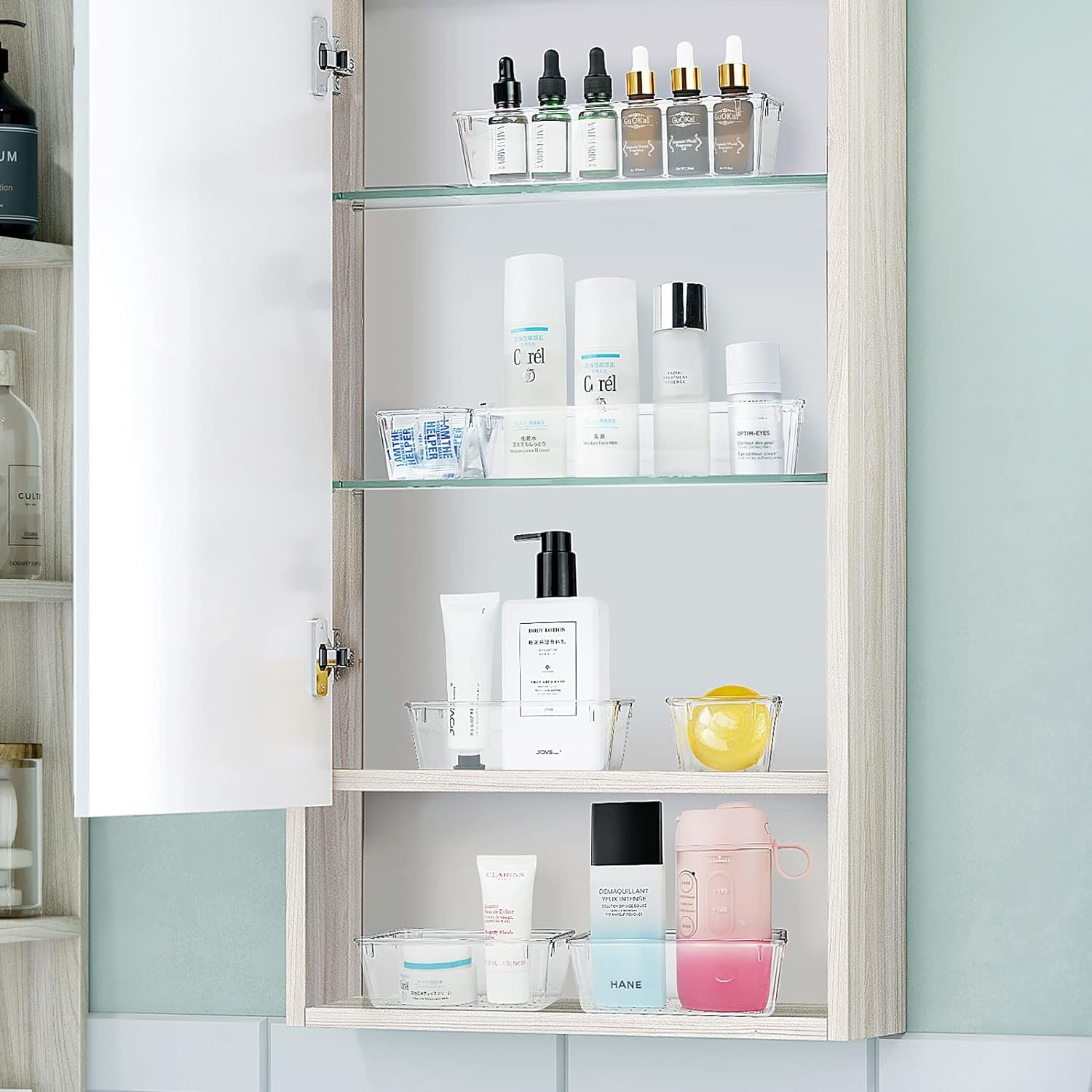 WOWBOX 25 PCS Clear Plastic Drawer Organizer Set, 4 Sizes Desk Drawer Divider Organizers and Storage Bins for Makeup, Jewelry, Gadgets for Kitchen, Bedroom, Bathroom, Office - Image 7