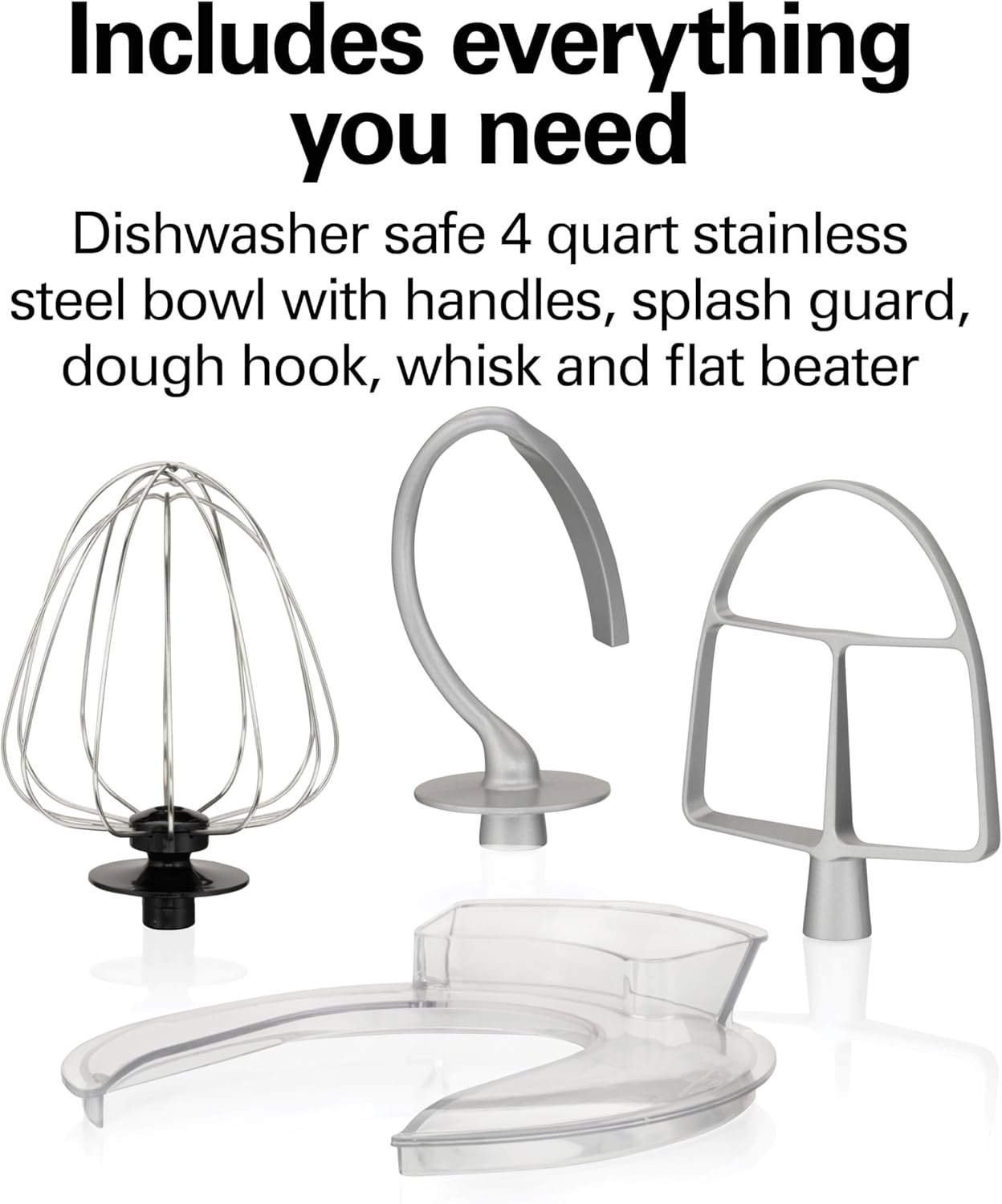 Hamilton Beach Electric Stand Mixer, 4 Quarts, Dough Hook, Flat Beater Attachments, Splash Guard 7 Speeds with Whisk, Silver - Image 5