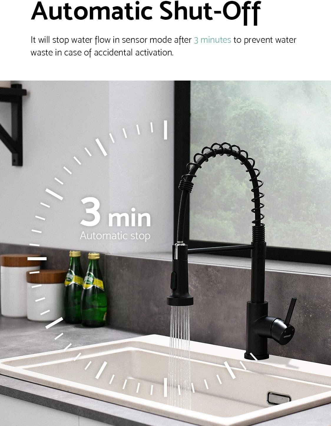 WEWE Matte Black Touchless Kitchen Faucet with Pull Down Sprayer - Motion Sensor Black Kitchen Faucet Spring Single Handle Kitchen Faucets, Stainless Steel Faucet for Kitchen Sink - Image 6