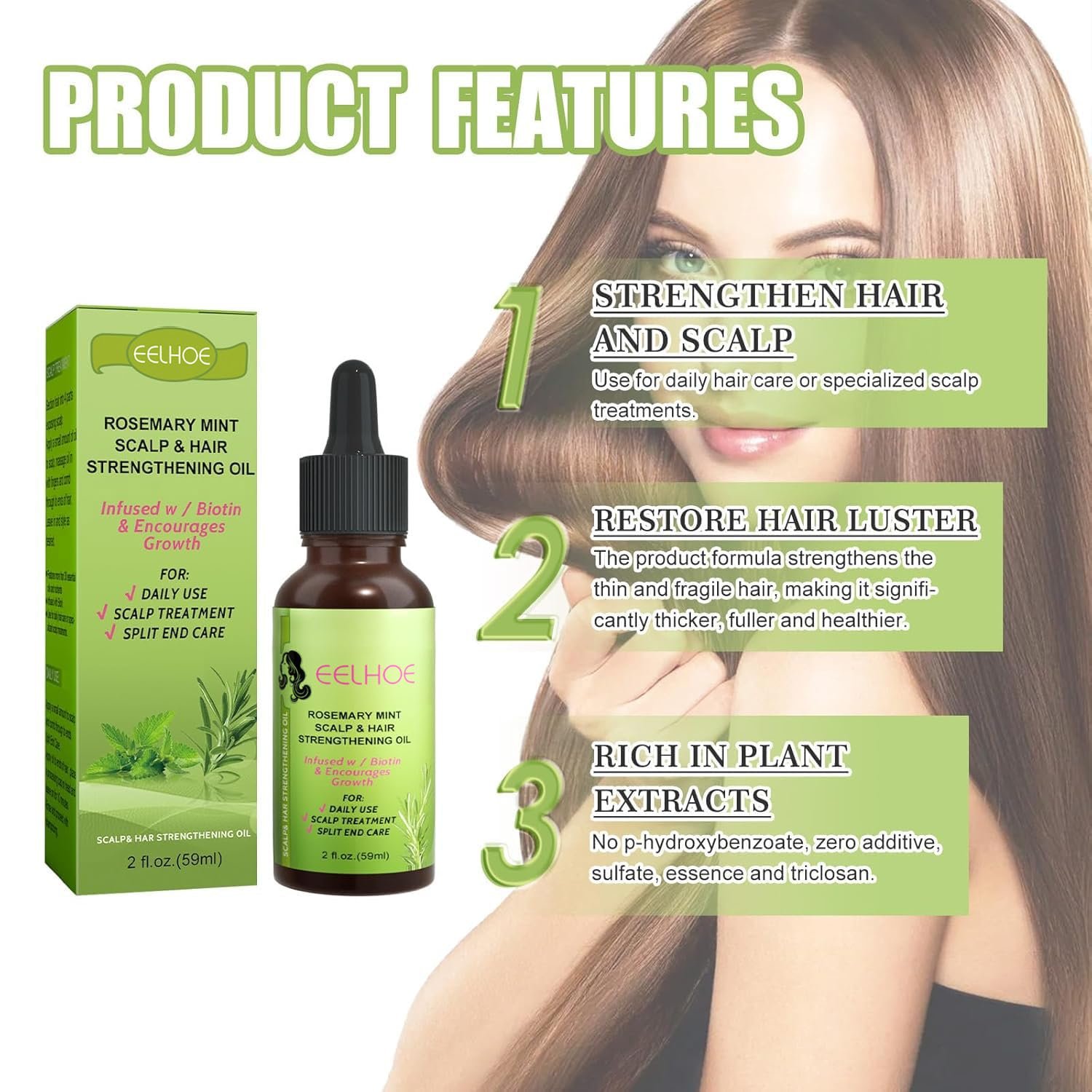 Rosemary Mint Organic Hair Growth Serum - Nourishing Oil for Split End Care, Healthy Scalp, and Hair Loss Prevention - Image 4