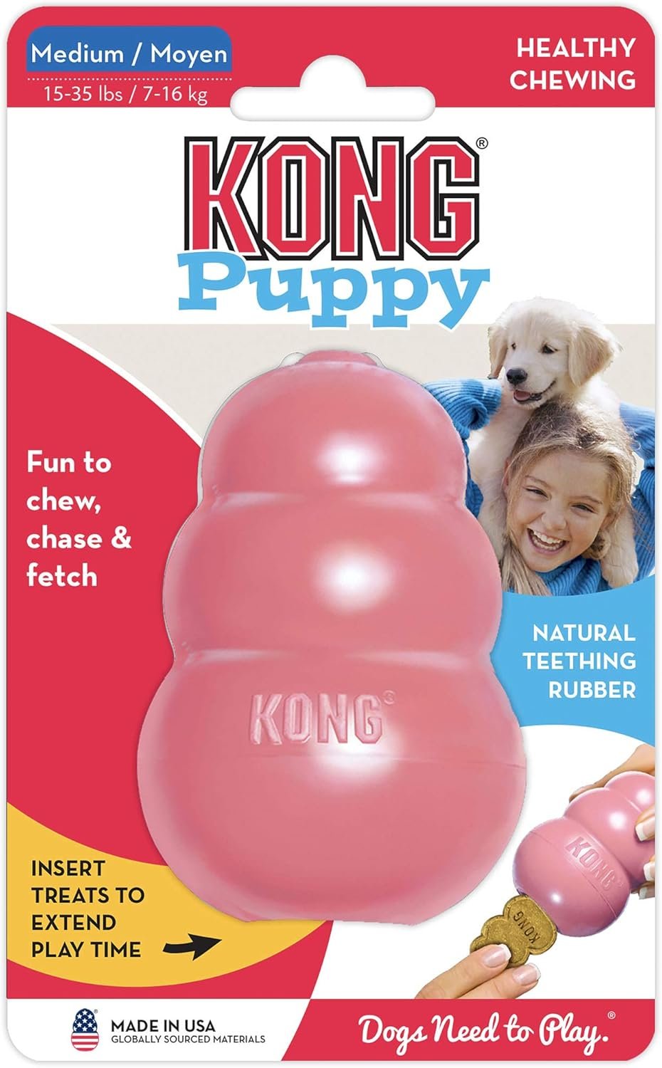 KONG Puppy - Natural Teething Rubber Chew Toy for Dogs - Stuffable Dog Toy for Extended Playtime - Chew & Fetch Toy for Puppies - for Medium Puppies - Pink - Image 8