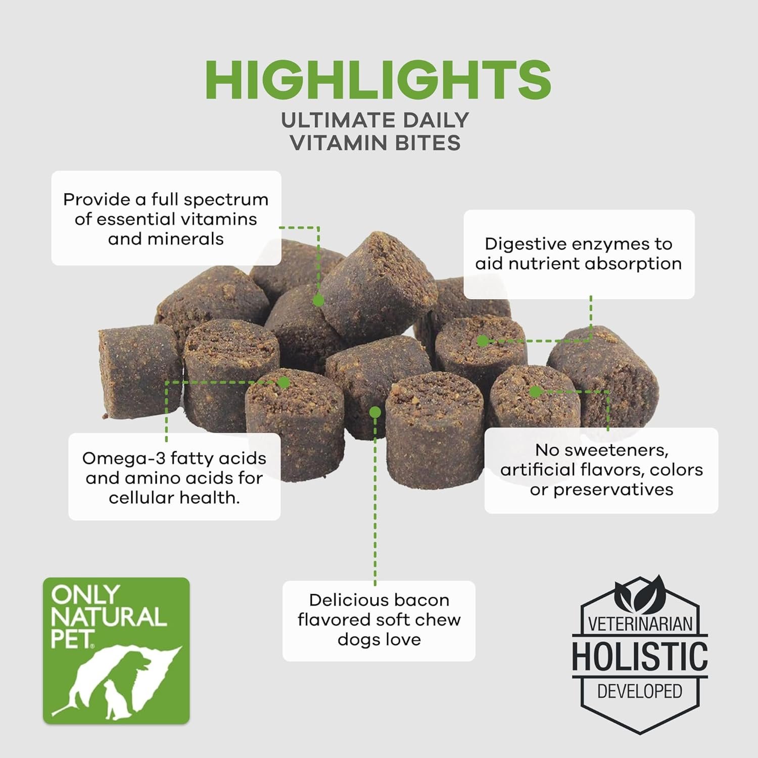 Only Natural Pet Ultimate Daily Vitamins - Complete Multivitamin Supplement for Dogs Balanced Health & Vitality - Senior Small & Large Canine Food Immune Digestive Support -60 Soft Chews (Pack of 1) - Image 6