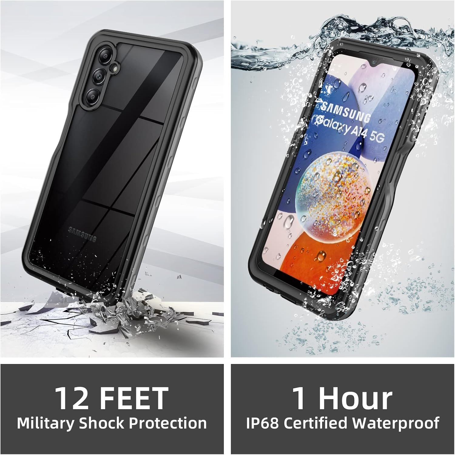 for Samsung Galaxy A14 5G Phone Case, Waterproof Case with Built-in Screen Protector, Full Body Dustproof Shockproof Rugged Heavy Duty Protection Case with Cell Phone Ring Holder for Samsung A14 5G - Image 4