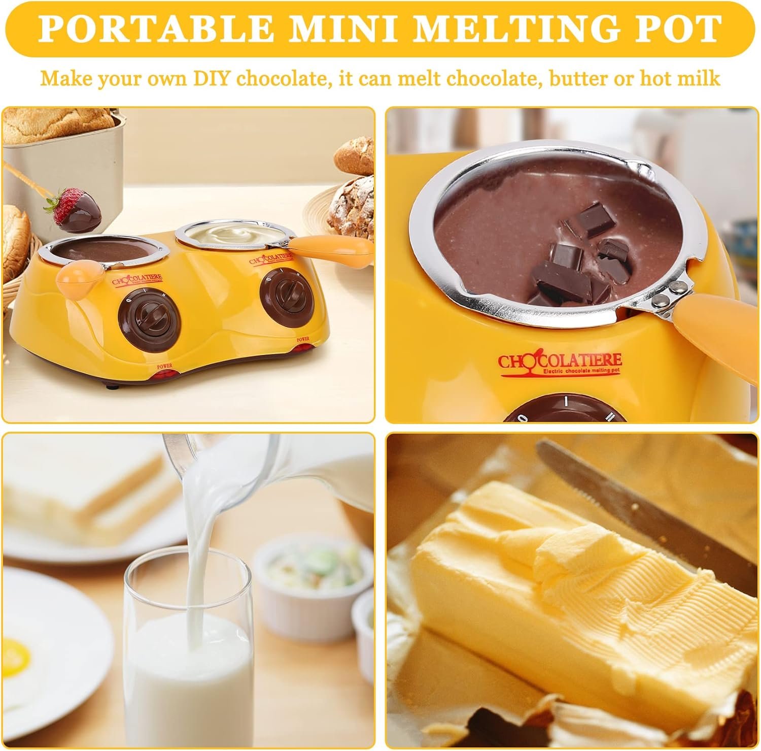 Outamateur Chocolate Melting Pot Electric Chocolate Fondue Mini Fondue Candy Maker with Double Melting Pot for Milk Chocolate,Cheese,Butter,Candy - Image 5