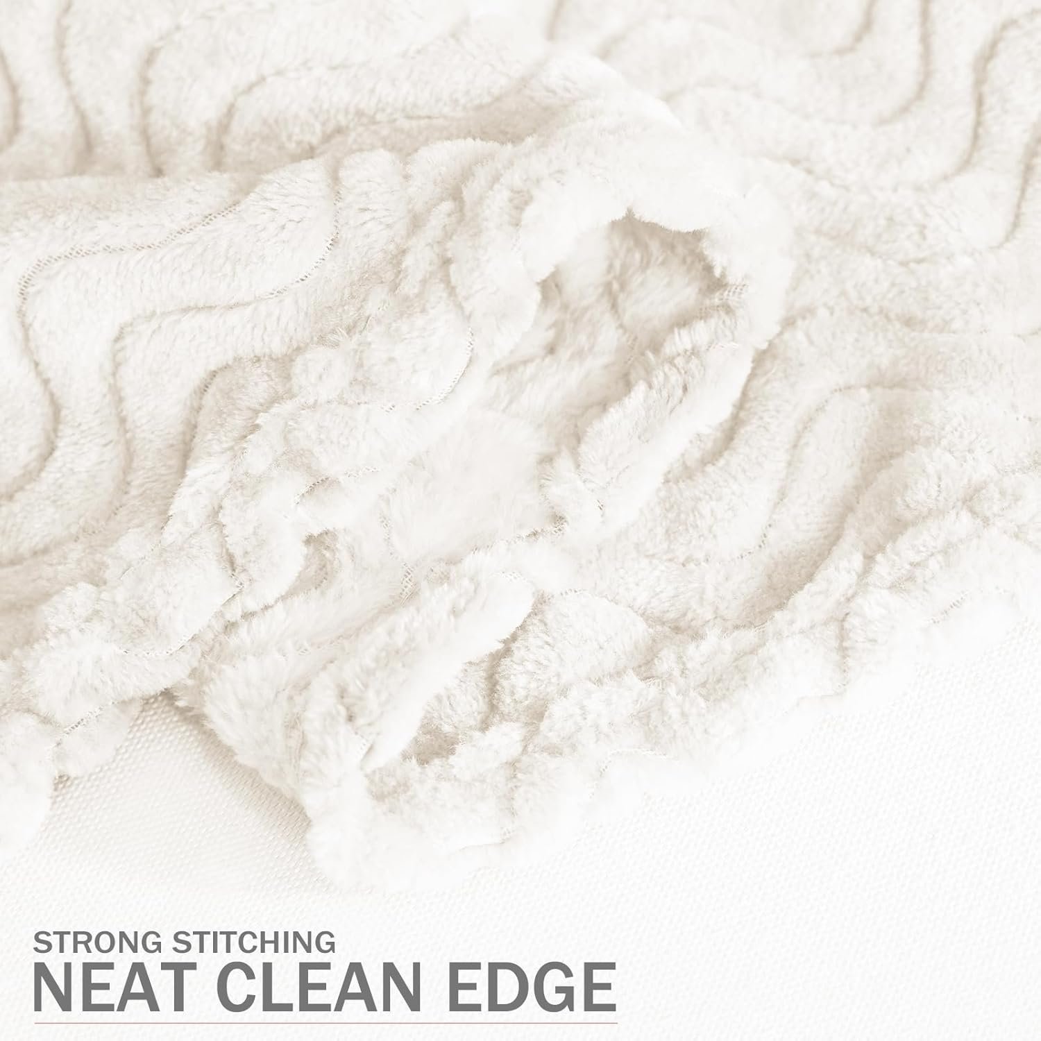 Exclusivo Mezcla Off White Fleece Throw Blanket for Couch Bed, Super Soft Cozy Blankets with Decorative Wave Textured, Lightweight Plush Blanket All Season Use, 50x70 Inches - Image 7