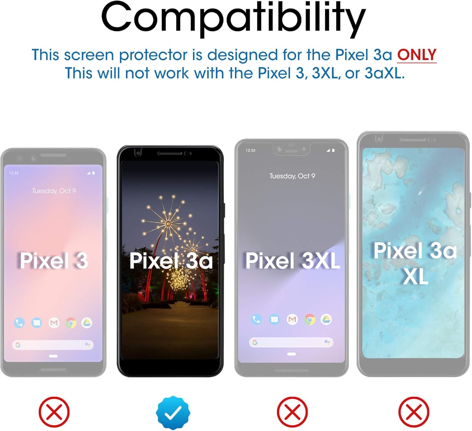 amFilm Glass Screen Protector for Google Pixel 3a (3 Pack) 0.2mm Tempered Glass (2019) - Image 3