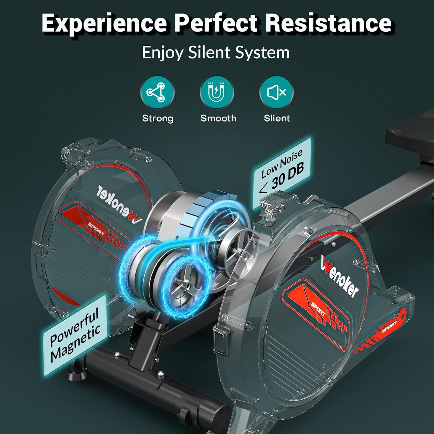 Rowing Machine,Wenoker Magnetic Rower Machine for Home,350 LB Weight Capacity, Smooth Whisper Quiet with LCD Monitor Tablet Holder & Comfortable Seat Cushion, Compact and Saves Space - Image 3