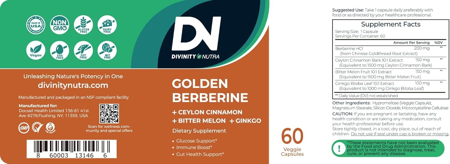 4-in-1 Berberine Supplement 1500mg,Ceylon Cinnamon Bitter Melon Ginkgo, Boosts Immunity, Gut & Heart Health, 60 Capsules, High Potency 10X Strength for Metabolism Support with 5500mg - Image 10