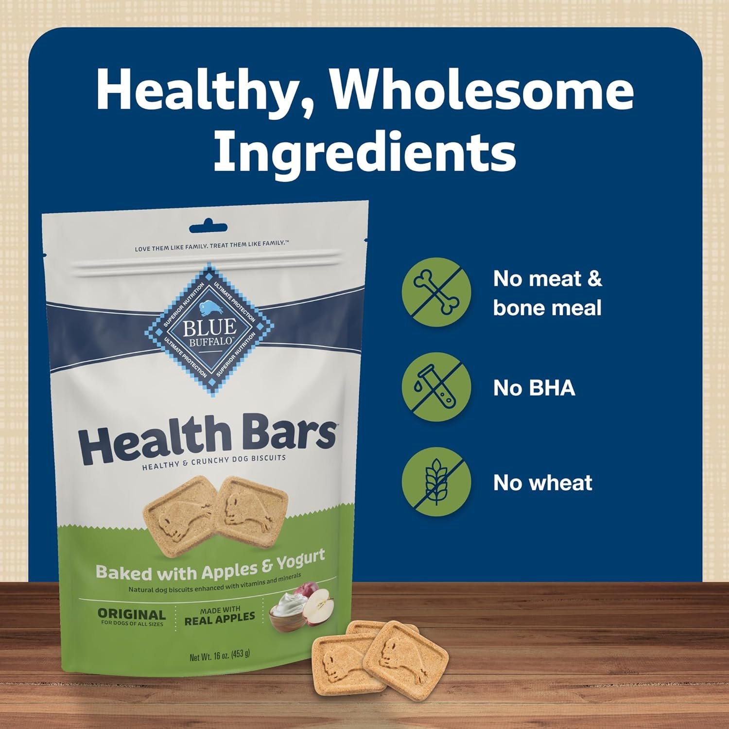 Blue Buffalo Health Bars Natural Crunchy Dog Treats Biscuits, Apple & Yogurt 16-oz Bag - Image 8