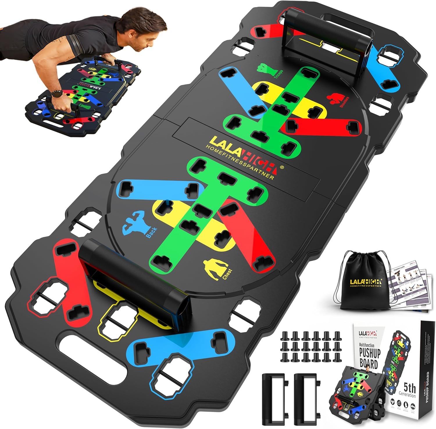 LALAHIGH Upgraded Large Portable Fitness Equipment: 5th Generation 26-in-1 Push Up broad fitness, Add Steel Reinforce Structure, Non-slip Push Up Handles for Full Body Workout at Home, Professional Strength Training Equipment for Man and Women - Image 2