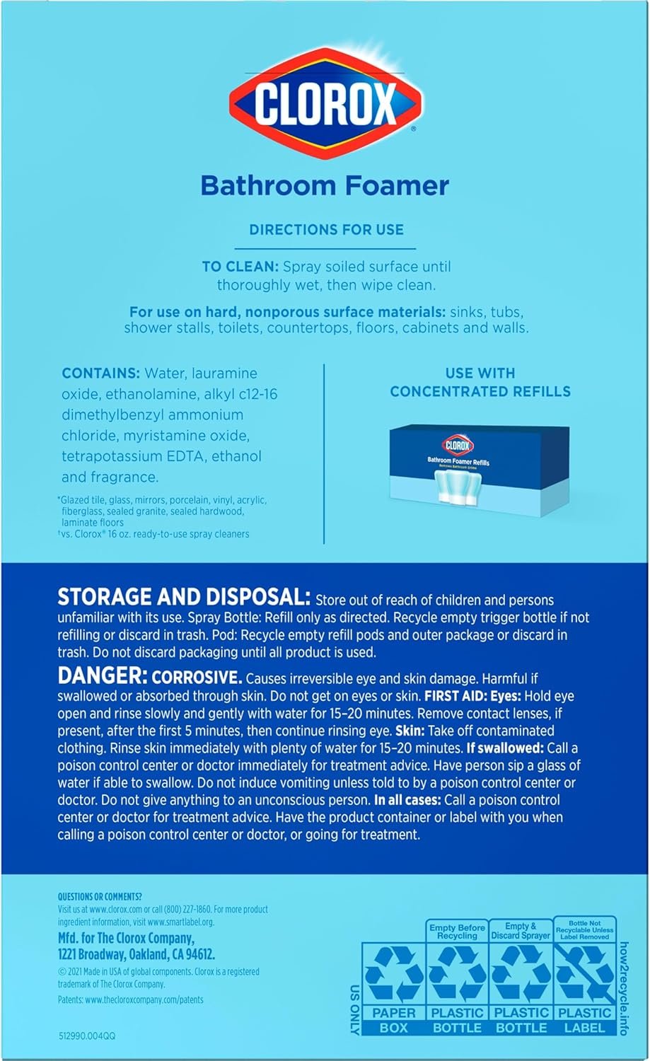Clorox Bathroom Foamer Refillable Cleaner, Household Essentials, 1 Bottle and 3 Refill, Rain Clean, 1.13 Fl Oz - Image 15