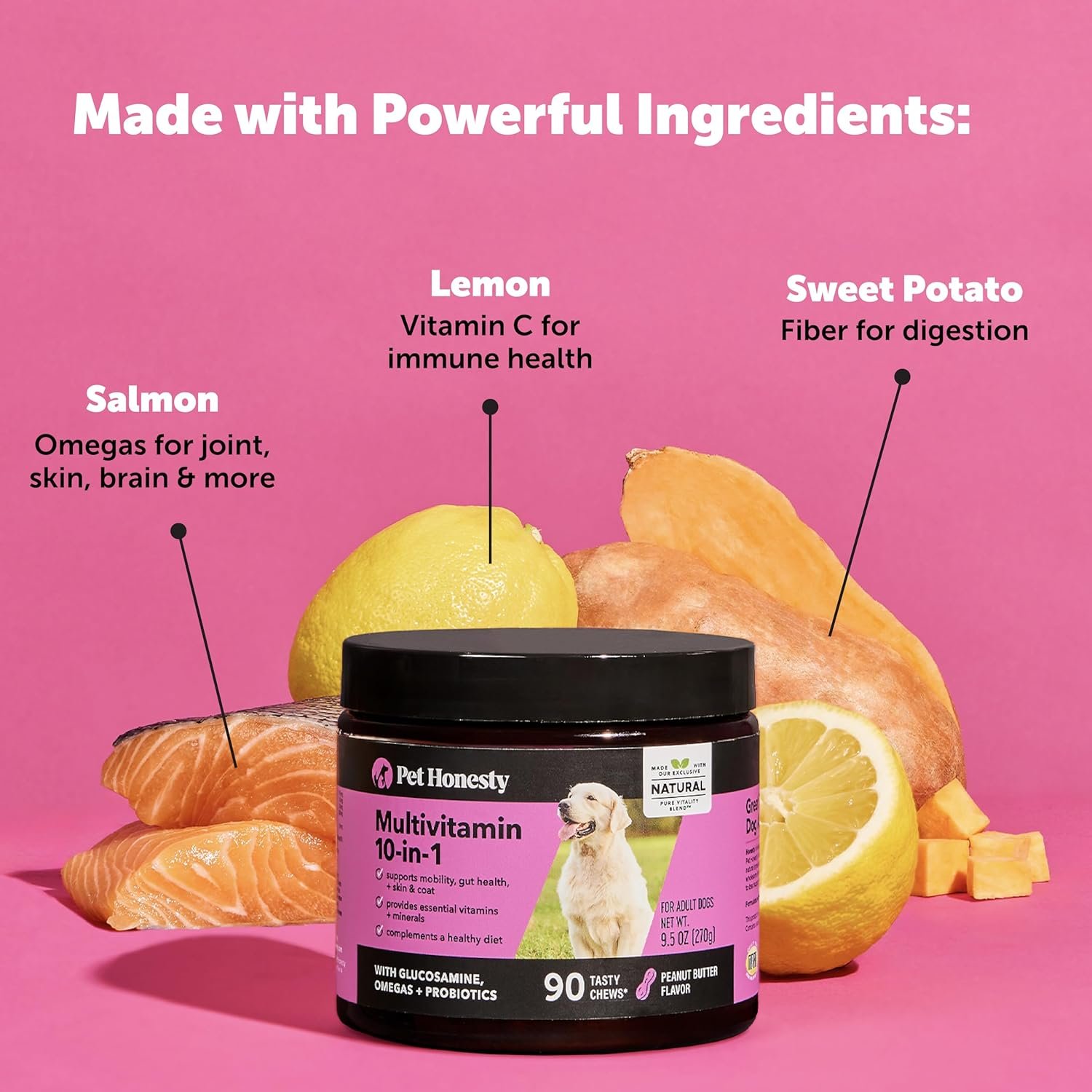 Pet Honesty Multivitamin Dog Supplement, Glucosamine chondroitin for Dogs, Probiotics, Omega Fish Oil, Dog Supplements & Vitamins, Dog Vitamins for Skin and Coat Allergies, (Chicken 90 ct) - Image 5