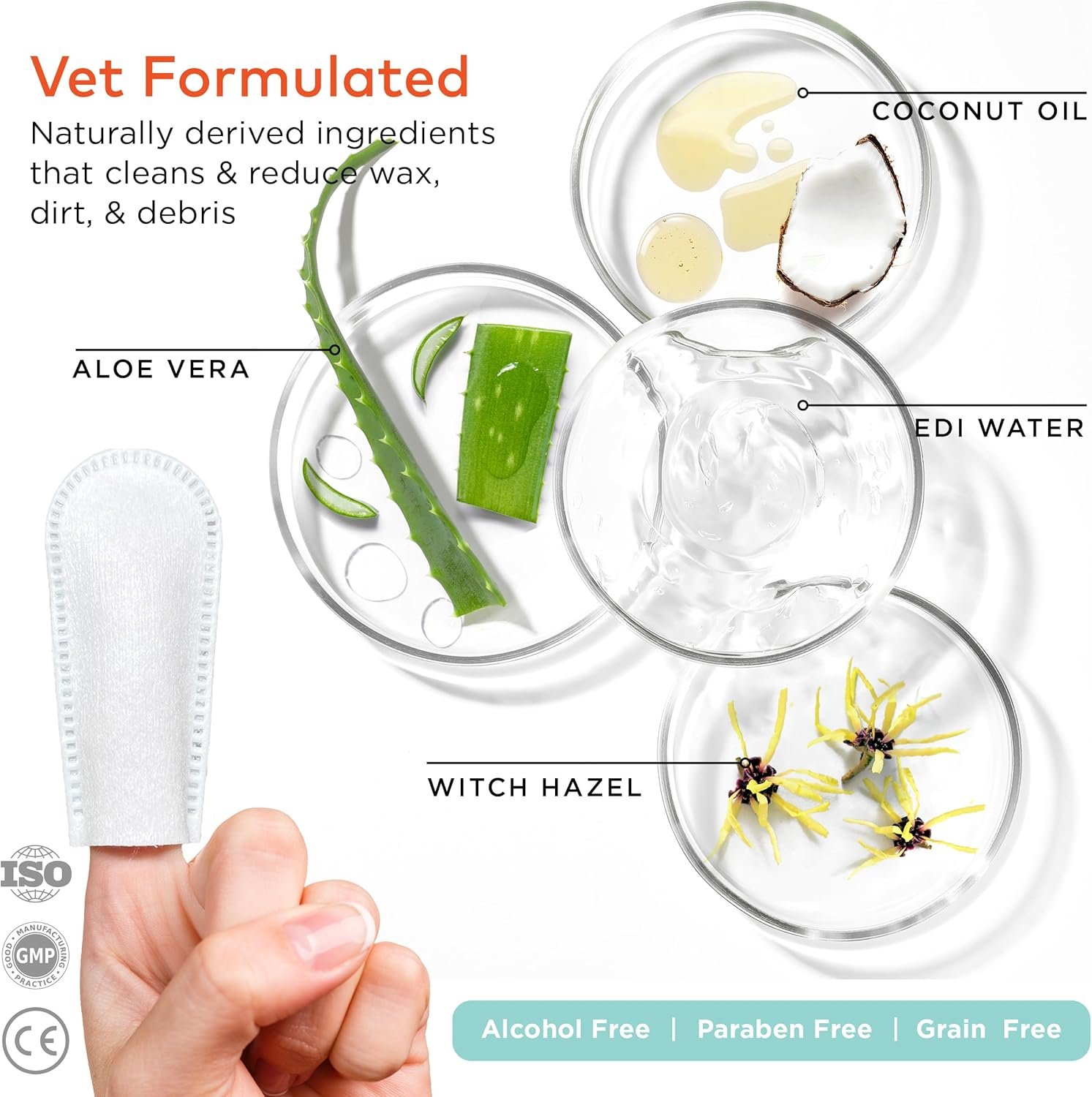 Dog Ear Cleaner Wipes - Cleanser for Dogs - Ear Itching, Dissolves Wax, Dirt & Odor with Coconut Oil & Aloe Vera (100 Finger Wipes) - Image 4