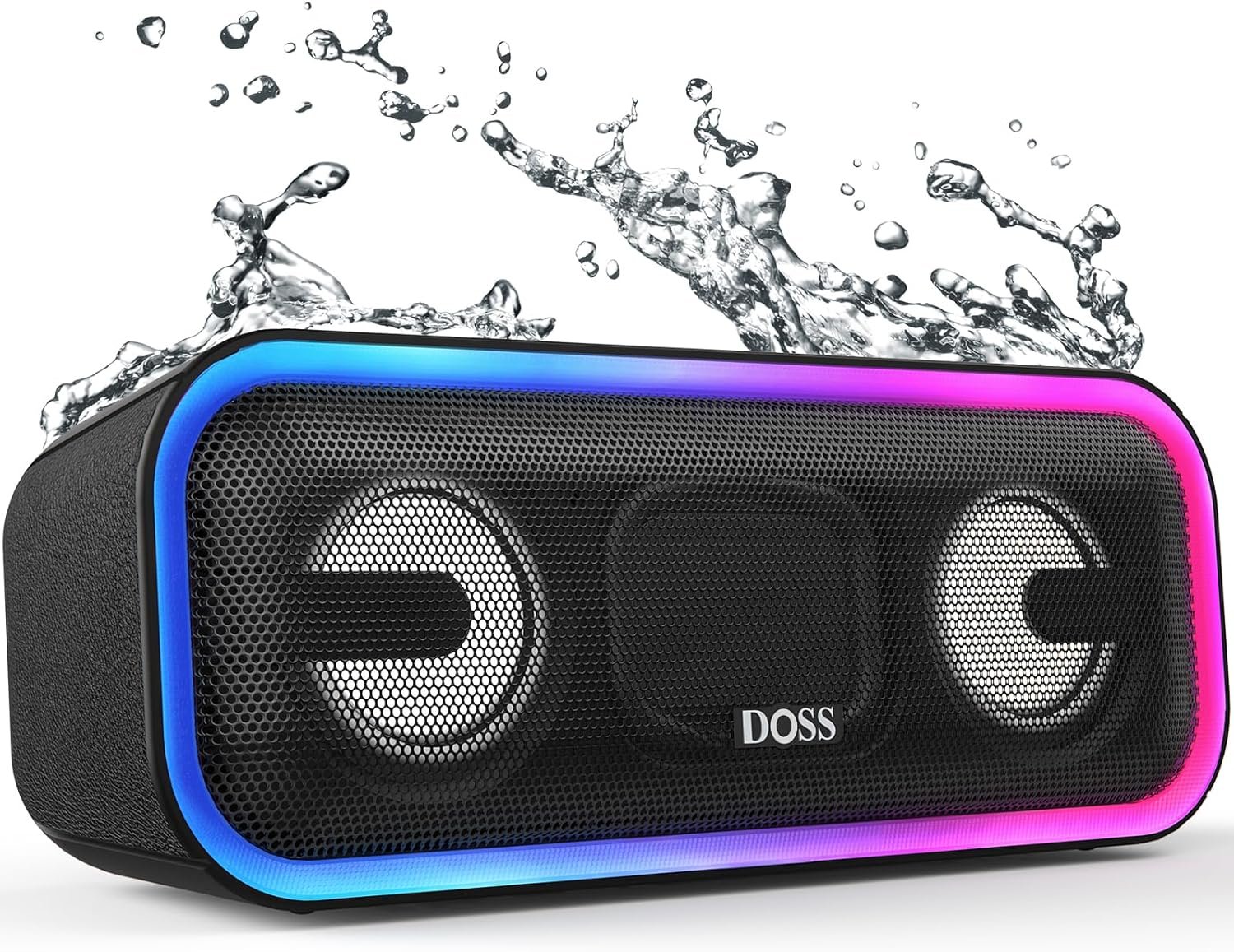 DOSS SoundBox Pro+ Bluetooth Speaker with 24W Stereo Sound, Extra Bass, IPX6 Waterproof, 15H Playtime, Wireless Stereo Pairing, Multi-Colors Light, Portable Speaker for Home, Poolside Party, Camping - Image 2