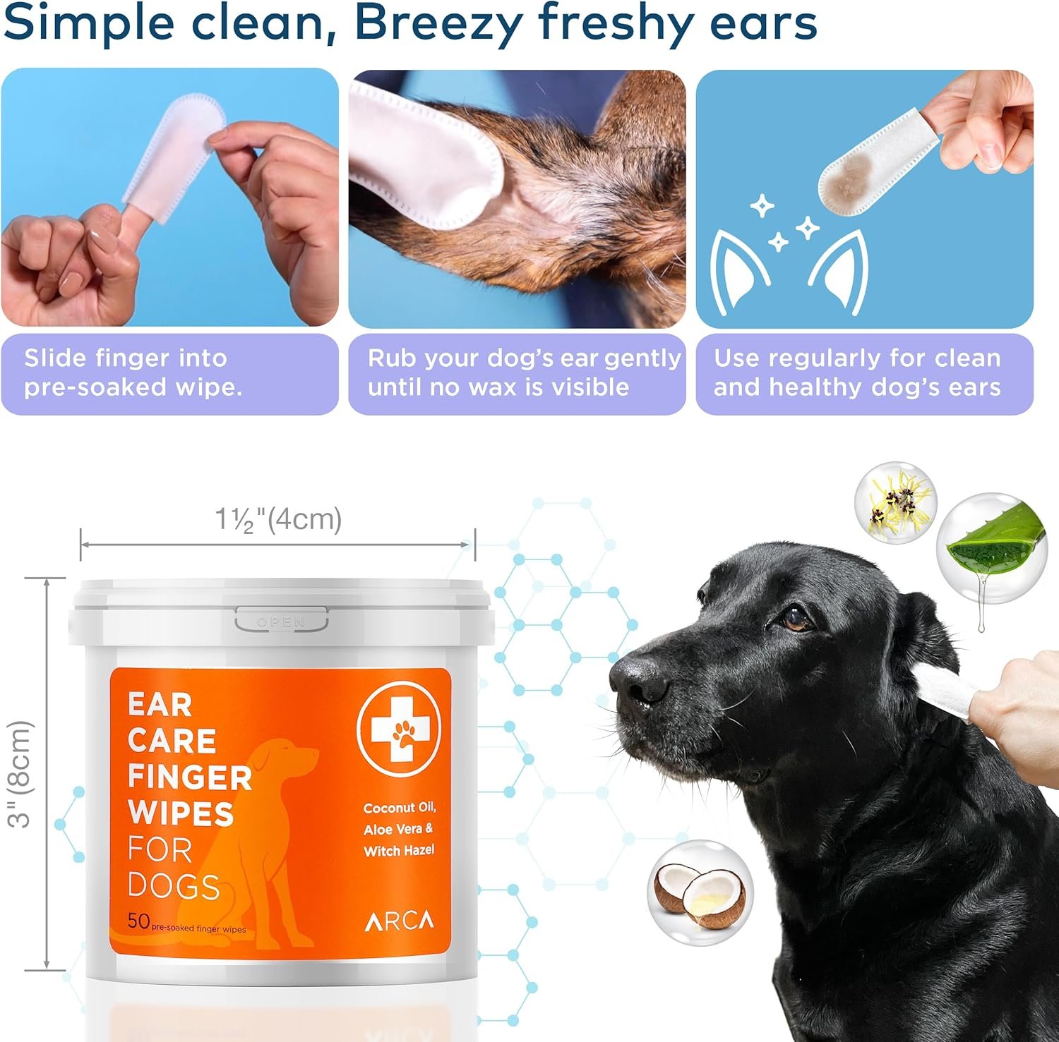 Dog Ear Cleaner Wipes - Cleanser for Dogs - Ear Itching, Dissolves Wax, Dirt & Odor with Coconut Oil & Aloe Vera (100 Finger Wipes) - Image 7