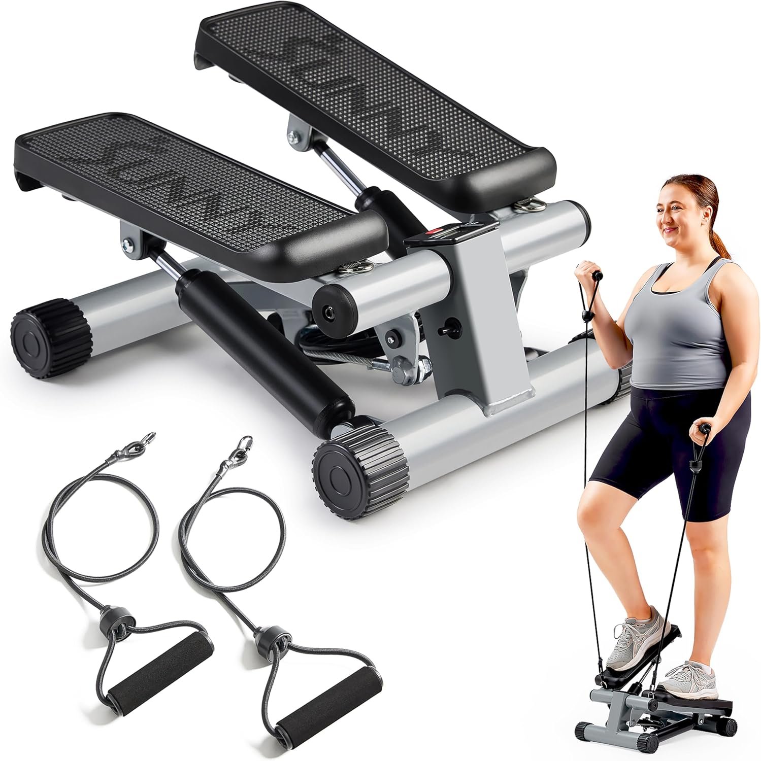 Sunny Health & Fitness Mini Steppers for Exercise at Home, Stair Step Workout Machine with Resistance Bands, Full Body Cardio Equipment, Optional Smart Stepper with SunnyFit App Connection - Image 2