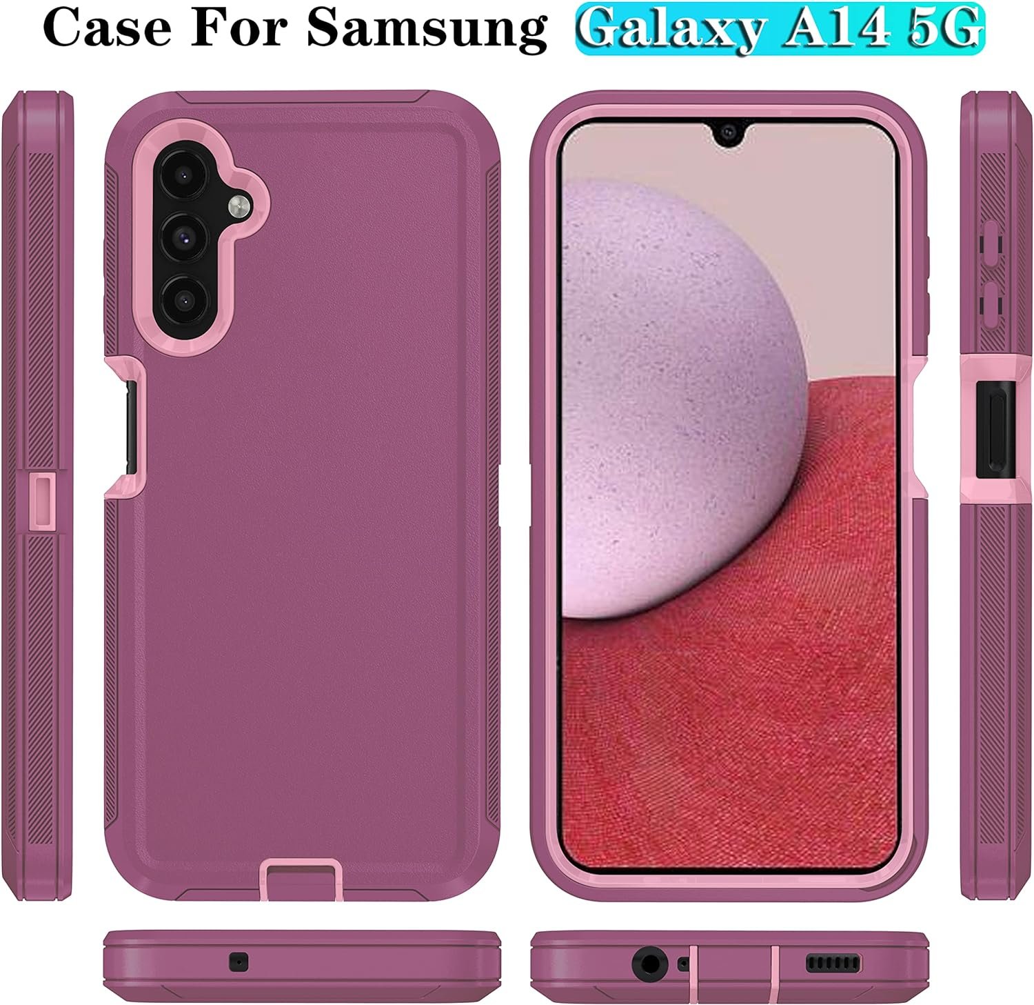 ONOLA Phone Case Compatible with Samsung Galaxy A14 5G with HD Screen Protector (2 Pack), Durable Shockproof 3-Layer Cover (WineRed Pink) - Image 8